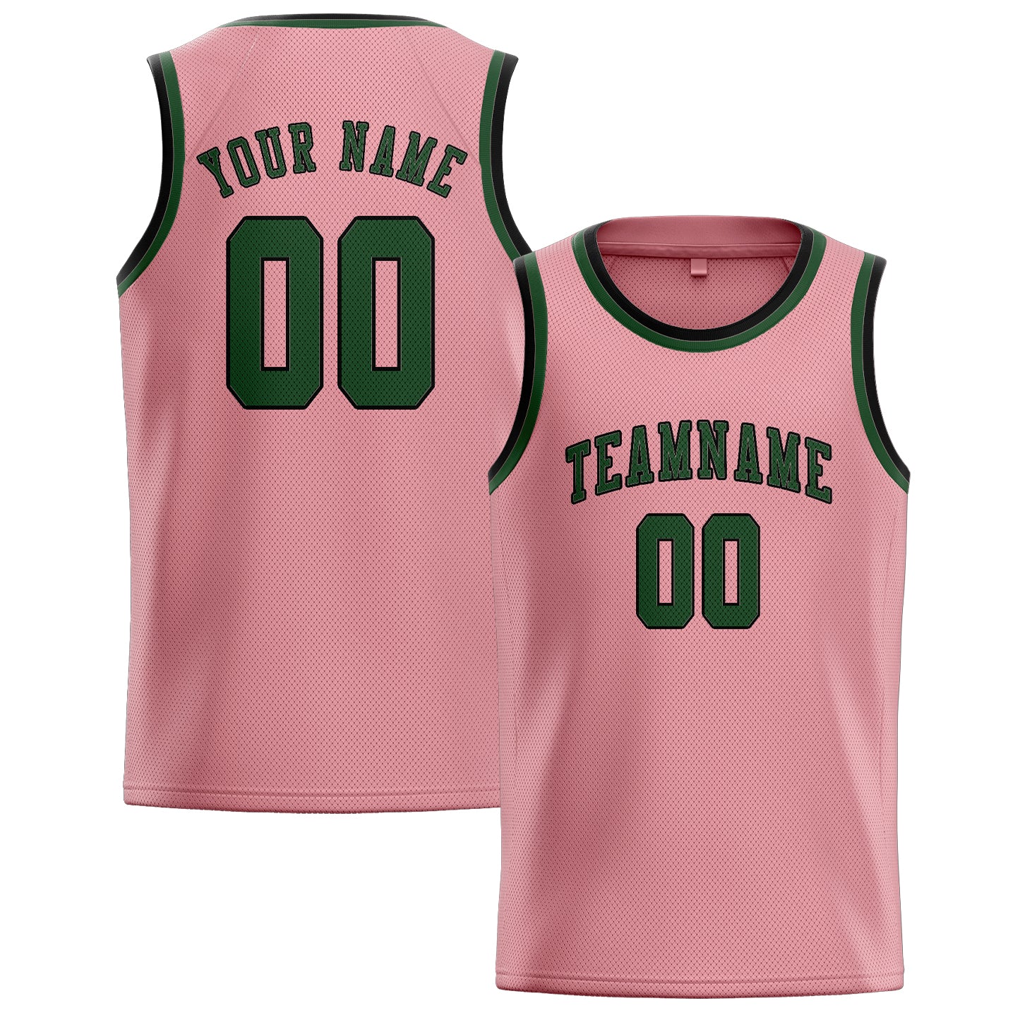 Custom Light Pink Dark Green Basketball Jersey