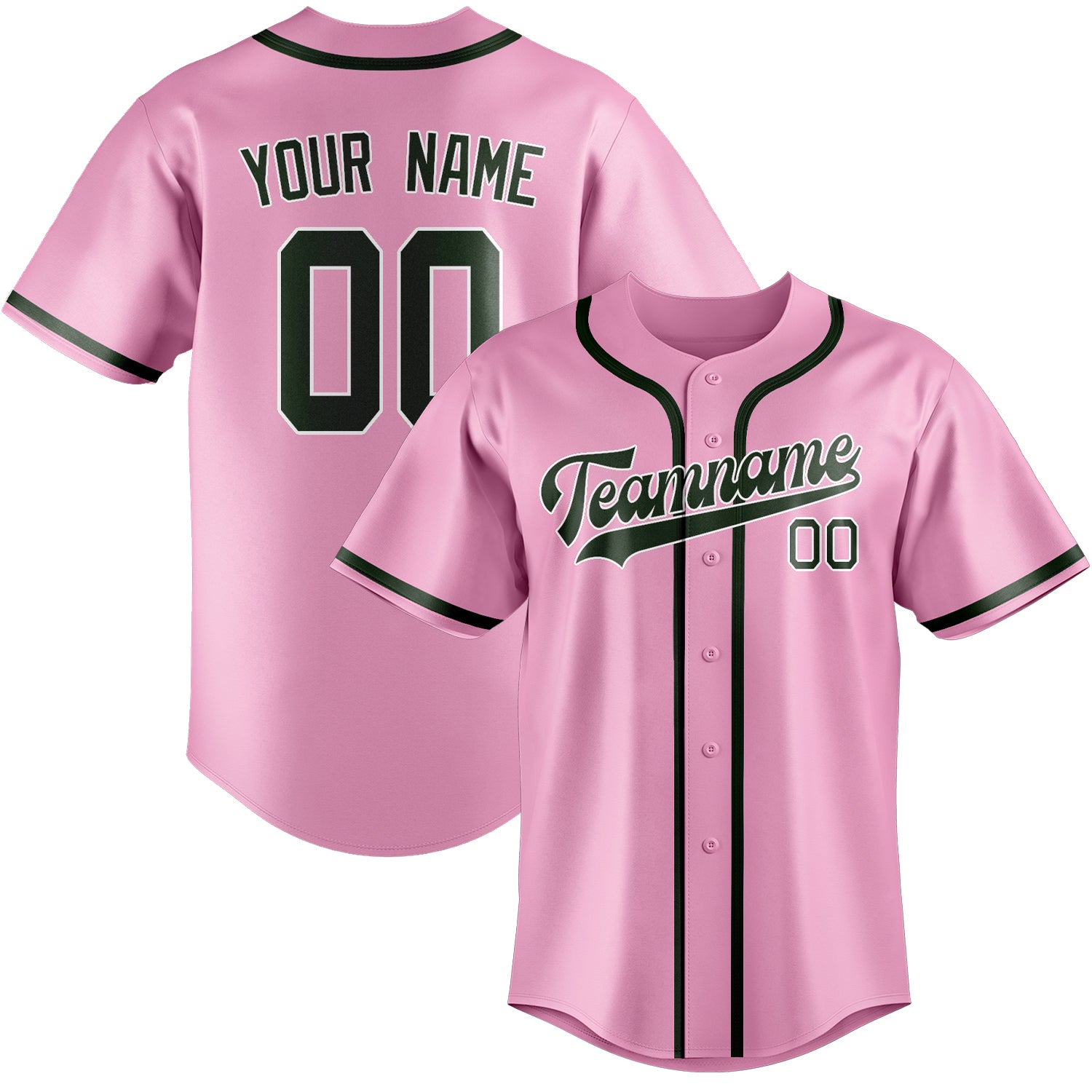 Custom Light Pink Dark Green Baseball Jersey