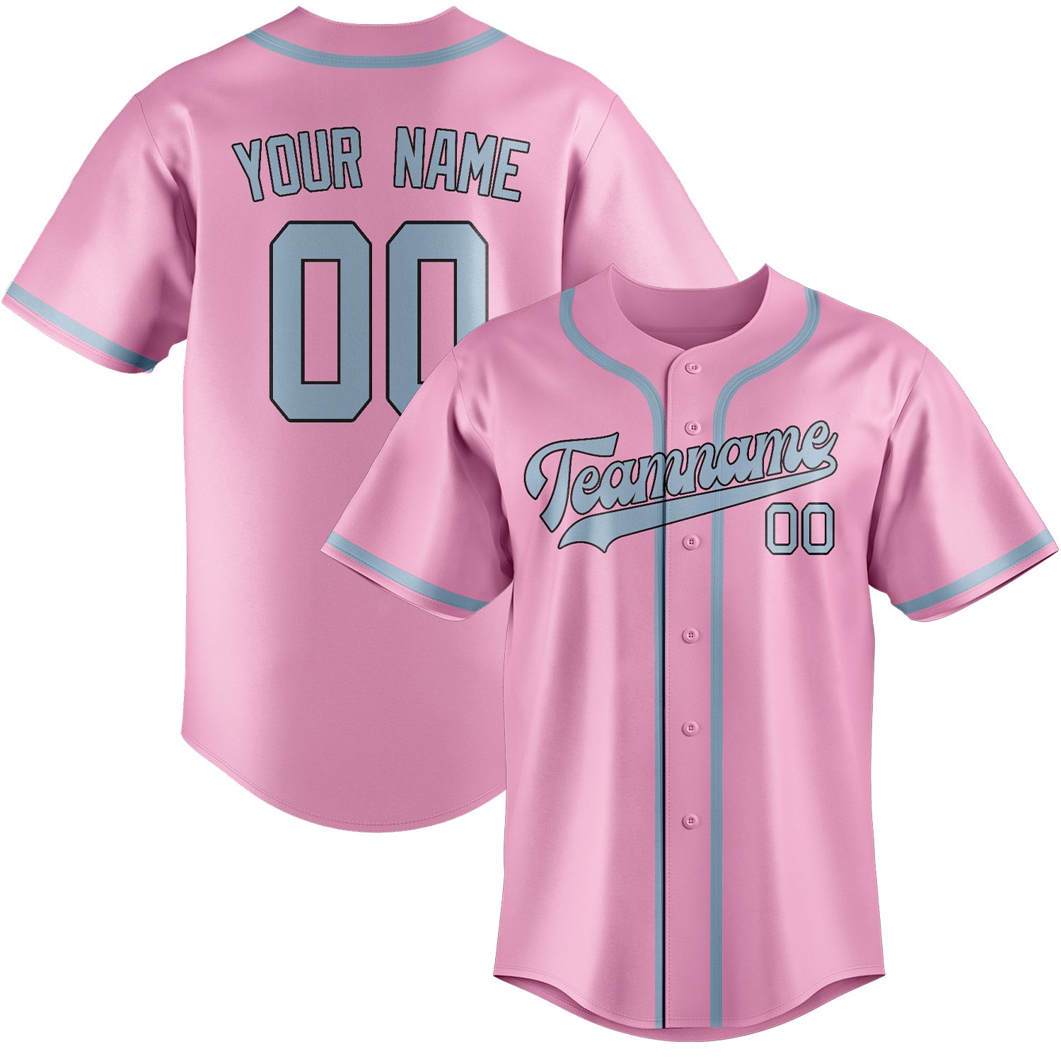 Custom Light Pink Light Blue Baseball Jersey