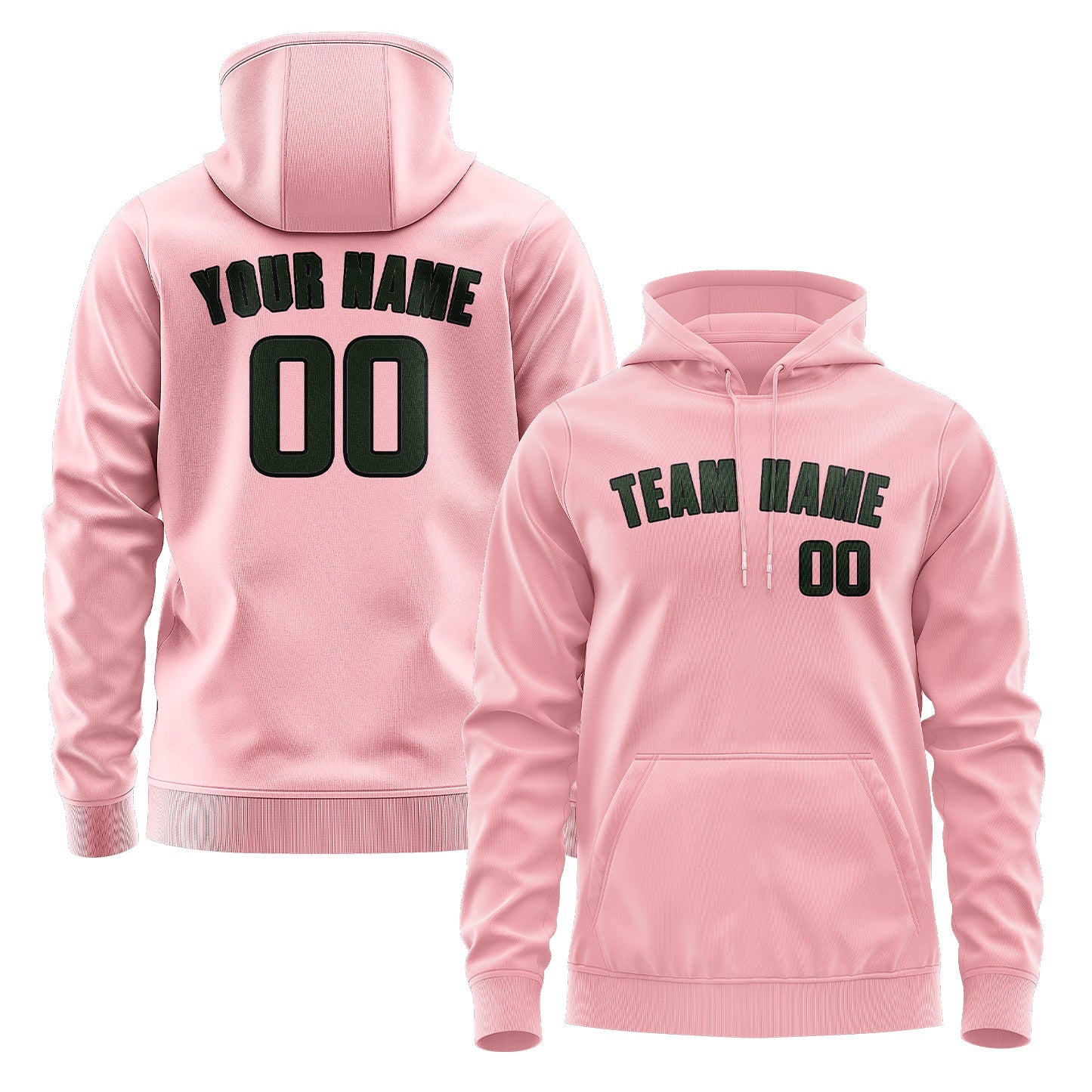 Custom Light Pink Dark Green Hoodie