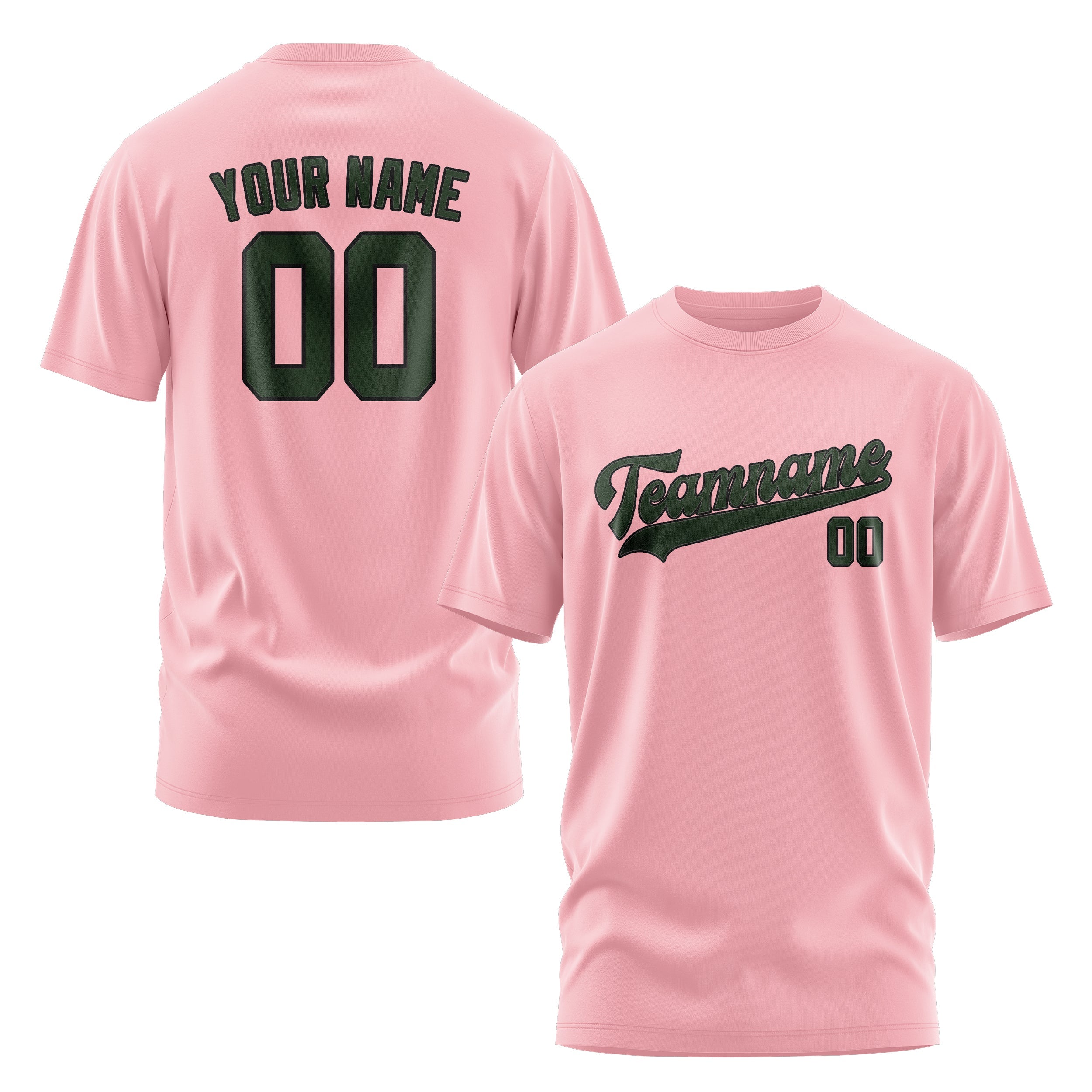 Custom Light Pink Dark Green T-Shirt