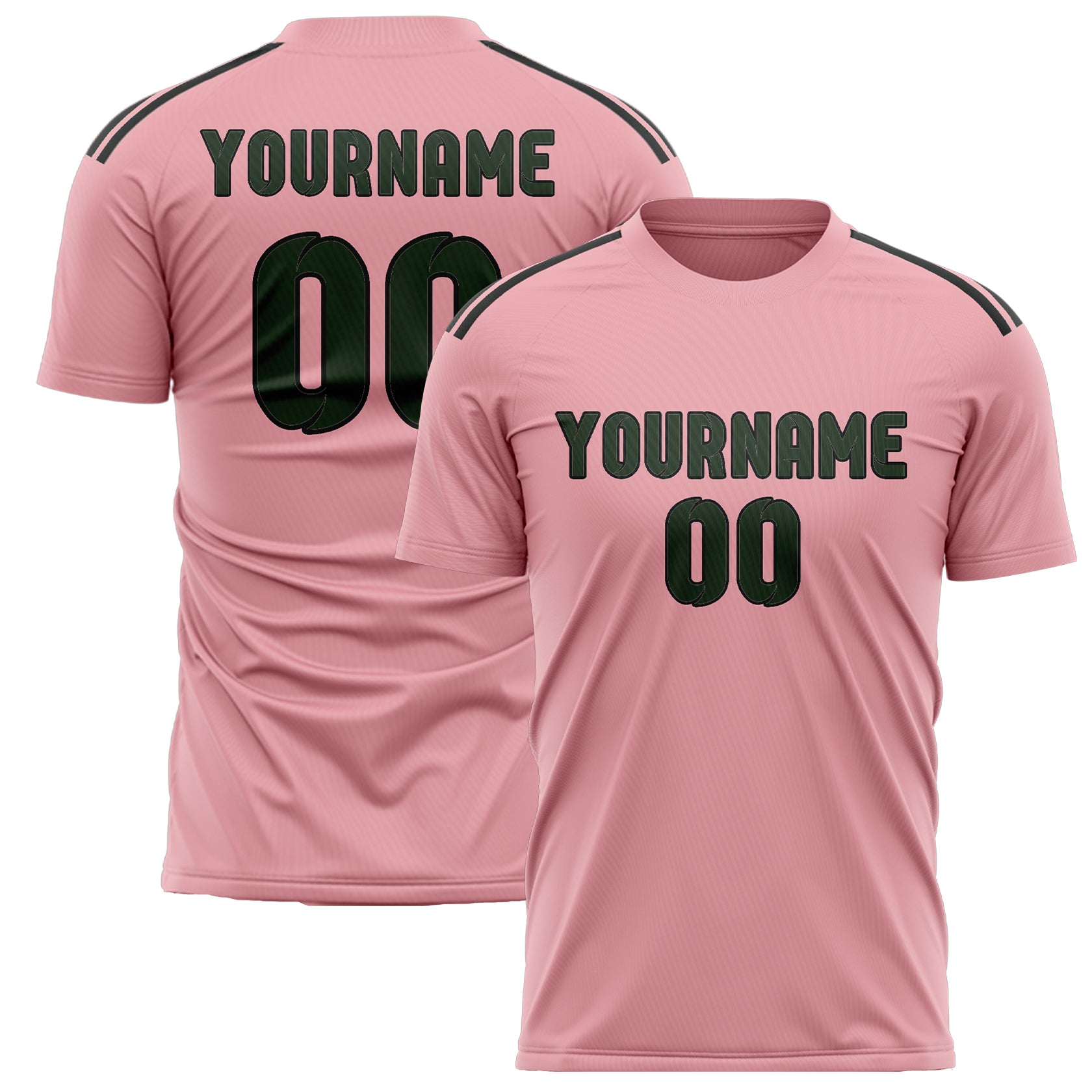 Custom Light Pink Dark Green Soccer Jersey