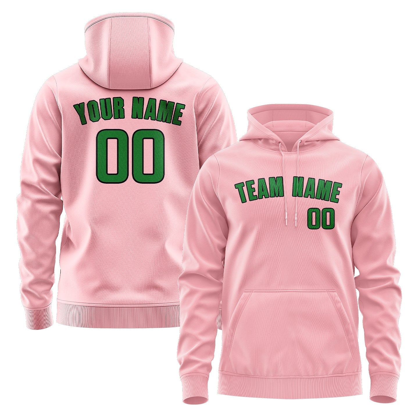 Custom Light Pink Emerald Green Hoodie
