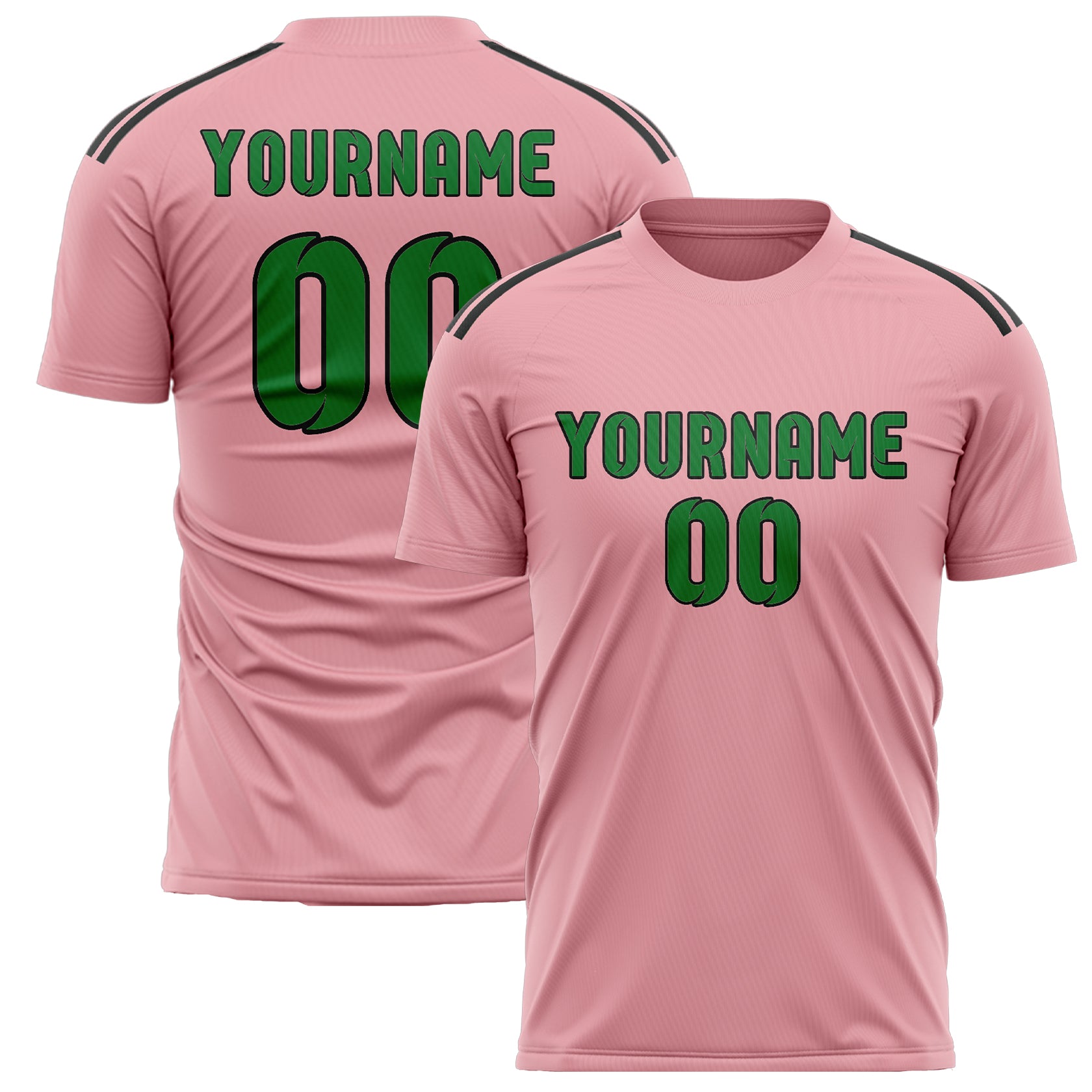 Custom Light Pink Emerald Green Soccer Jersey