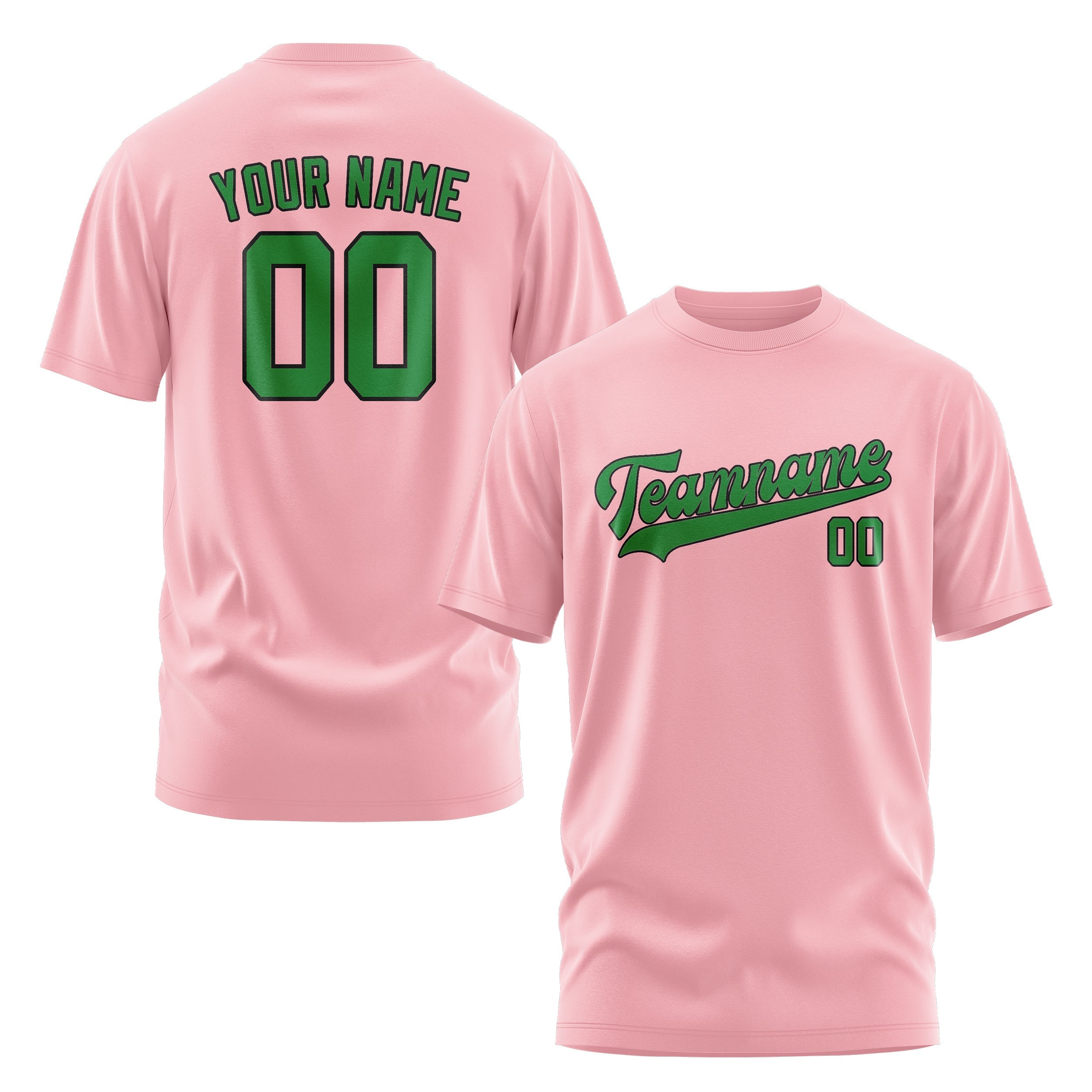 Custom Light Pink Emerald Green T-Shirt