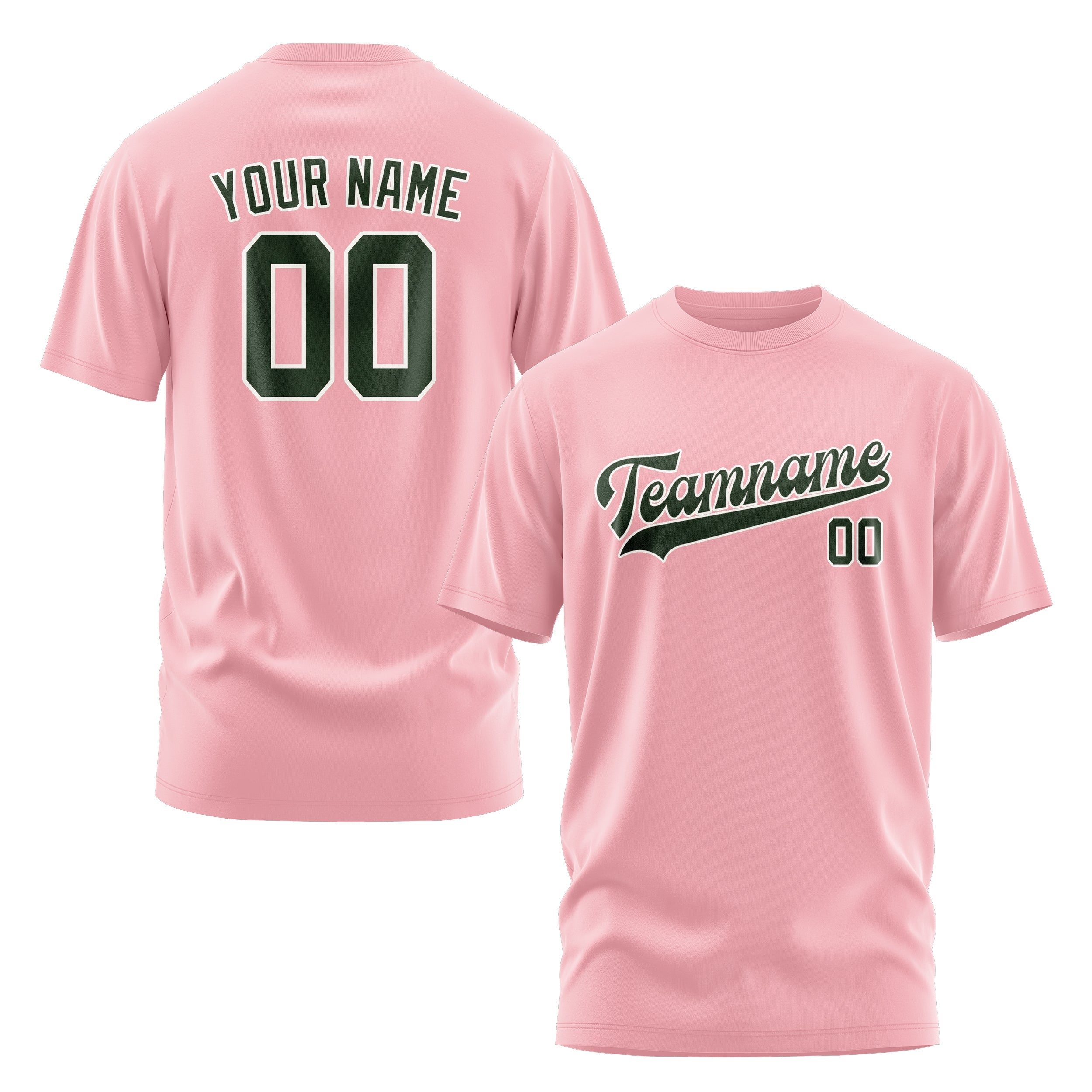 Custom Light Pink Dark Green T-Shirt