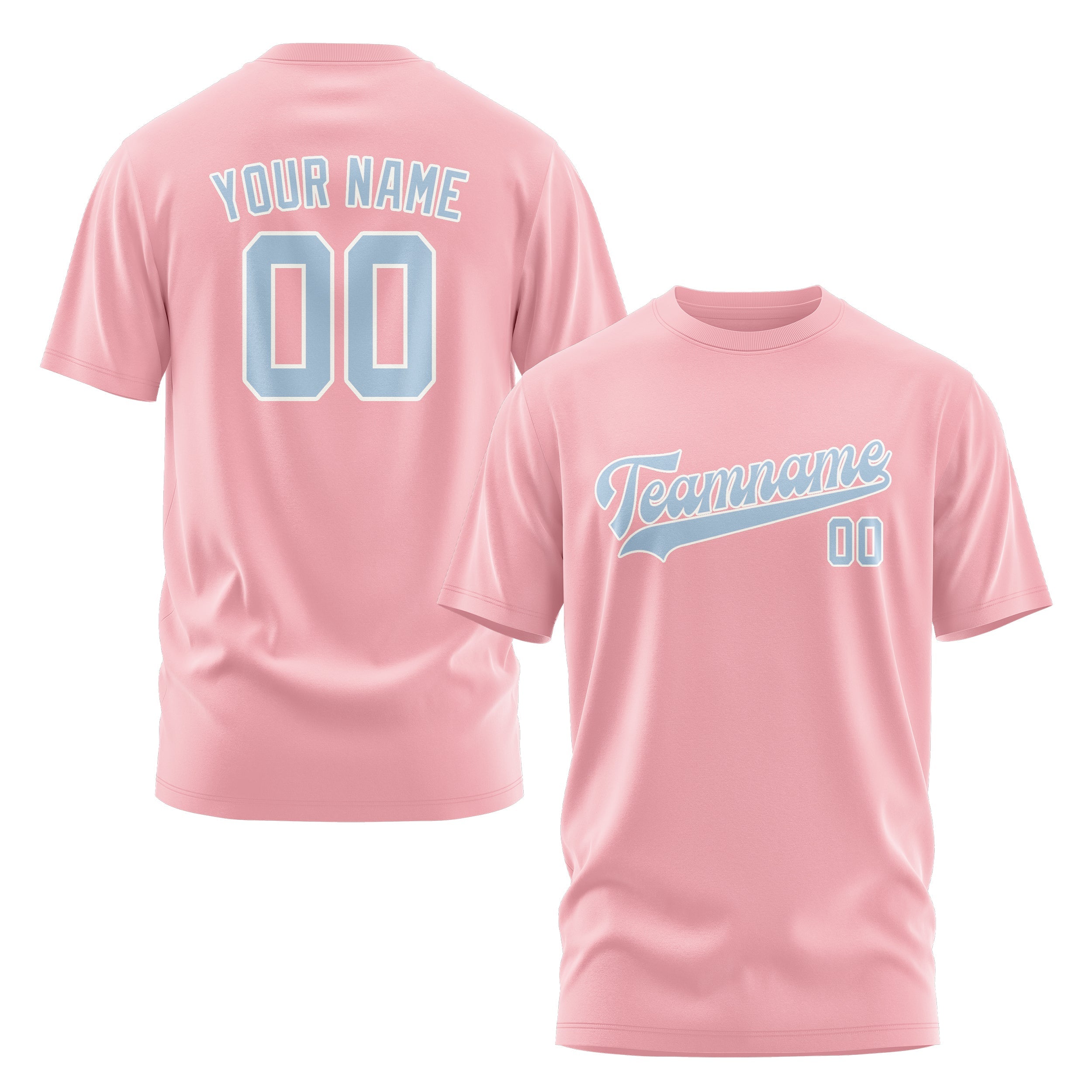 Custom Light Pink Light Blue T-Shirt