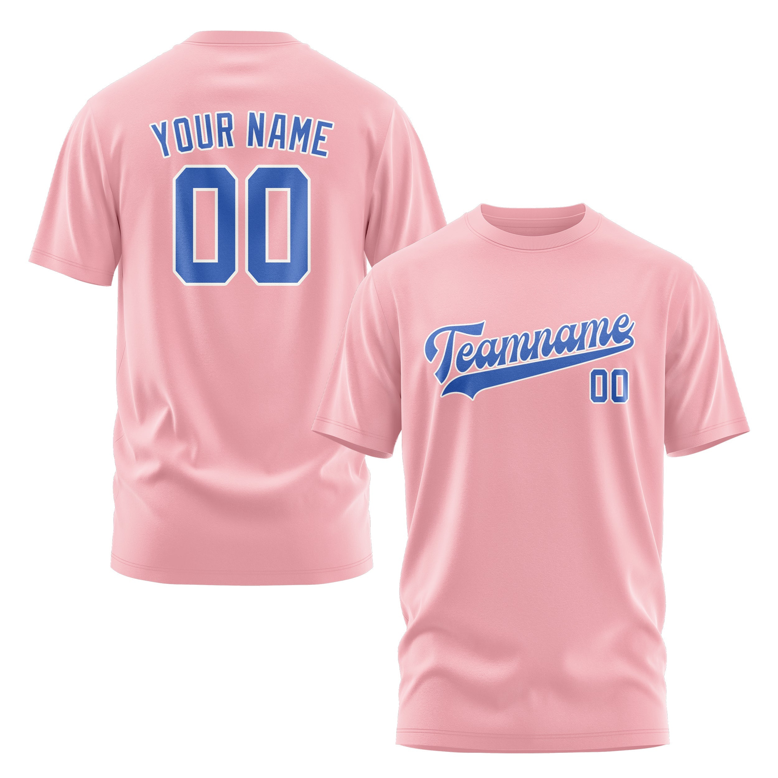 Custom Light Pink Sky Blue T-Shirt