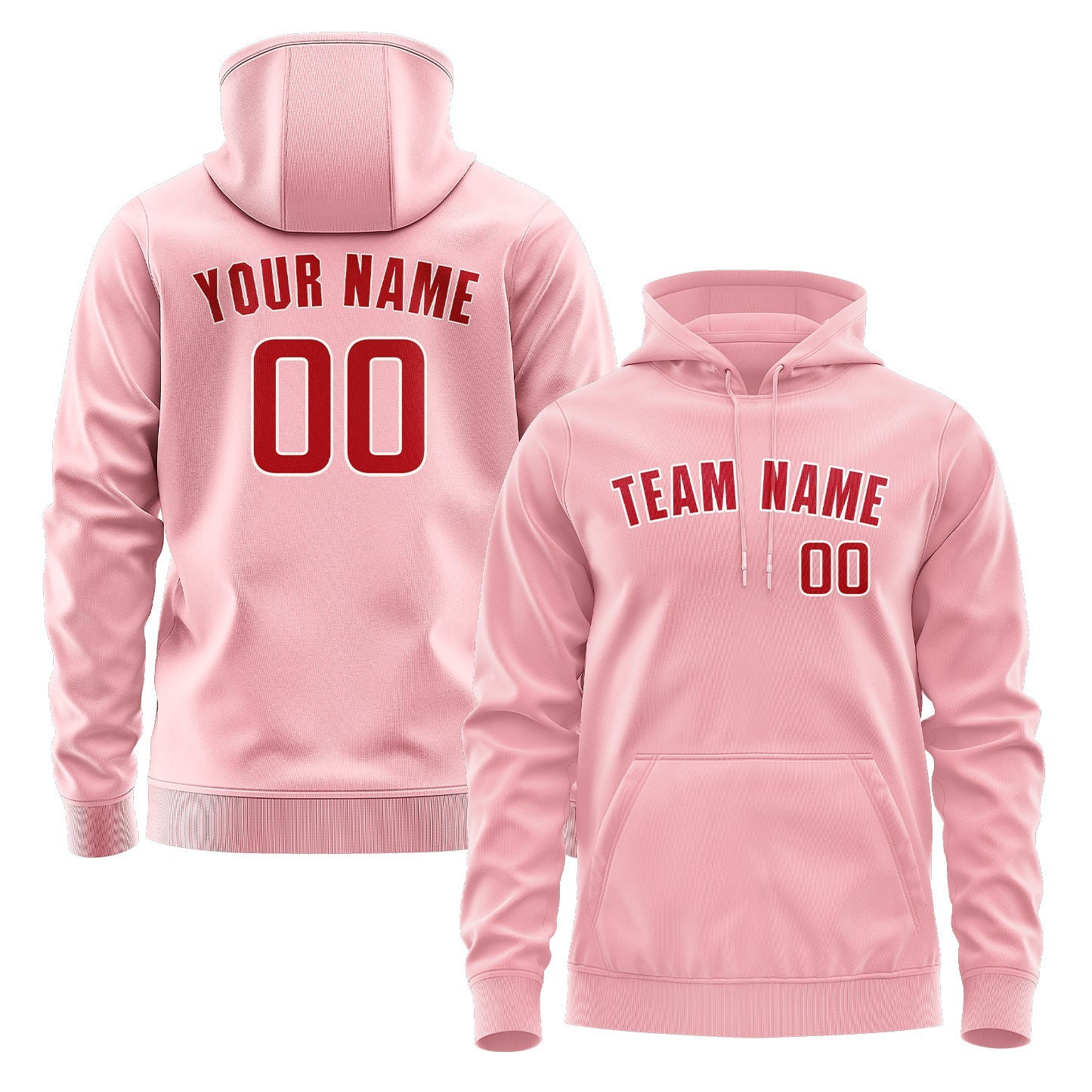 Custom Light Pink Red Hoodie