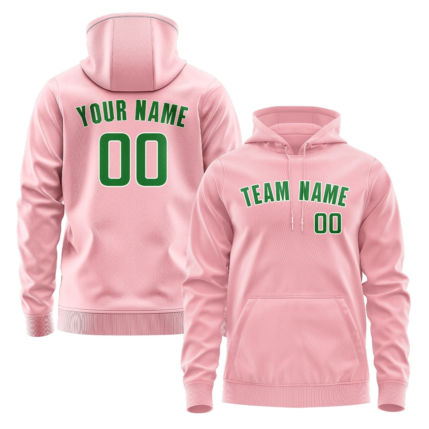 Custom Light Pink Emerald Green Hoodie