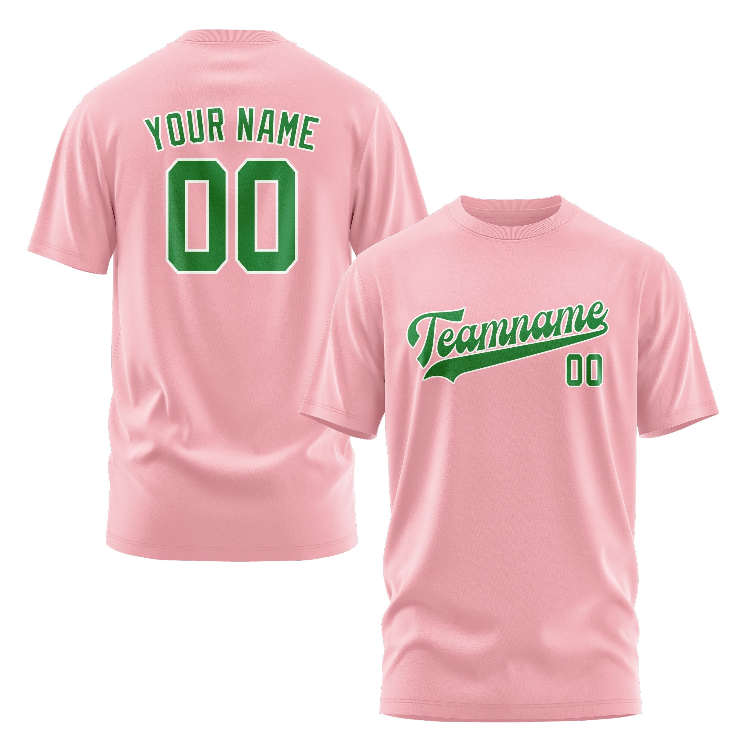 Custom Light Pink Emerald Green T-Shirt