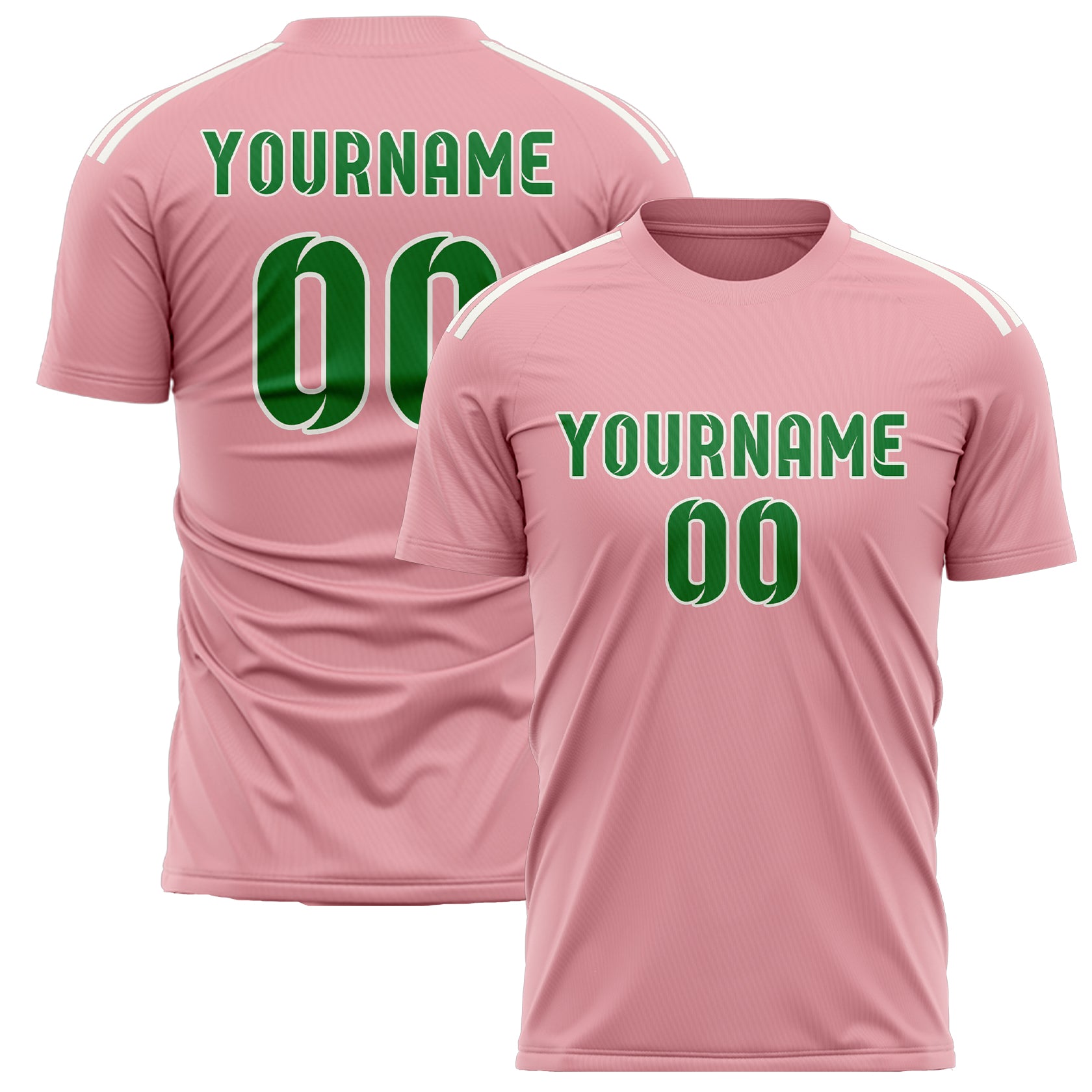 Custom Light Pink Emerald Green Soccer Jersey