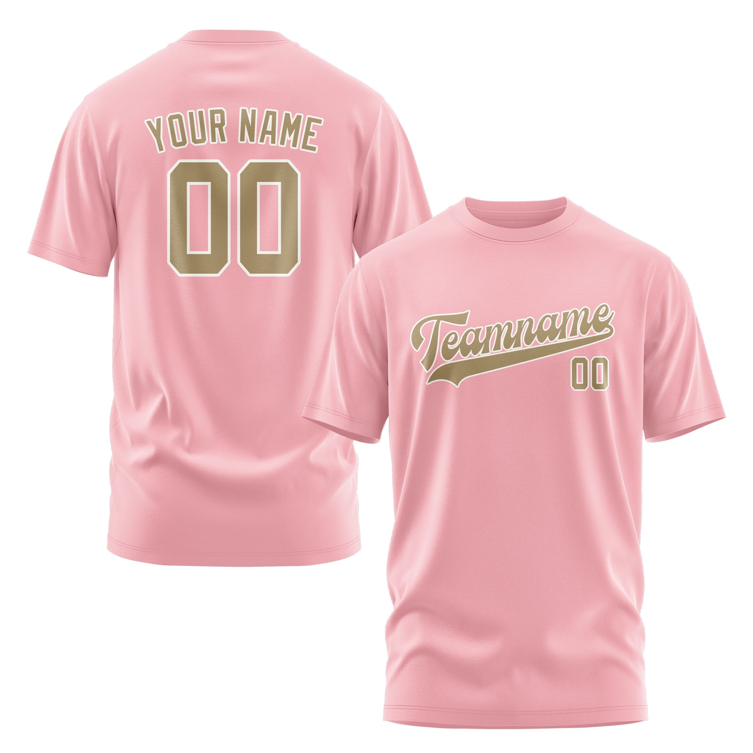 Custom Light Pink Light Khaki T-Shirt