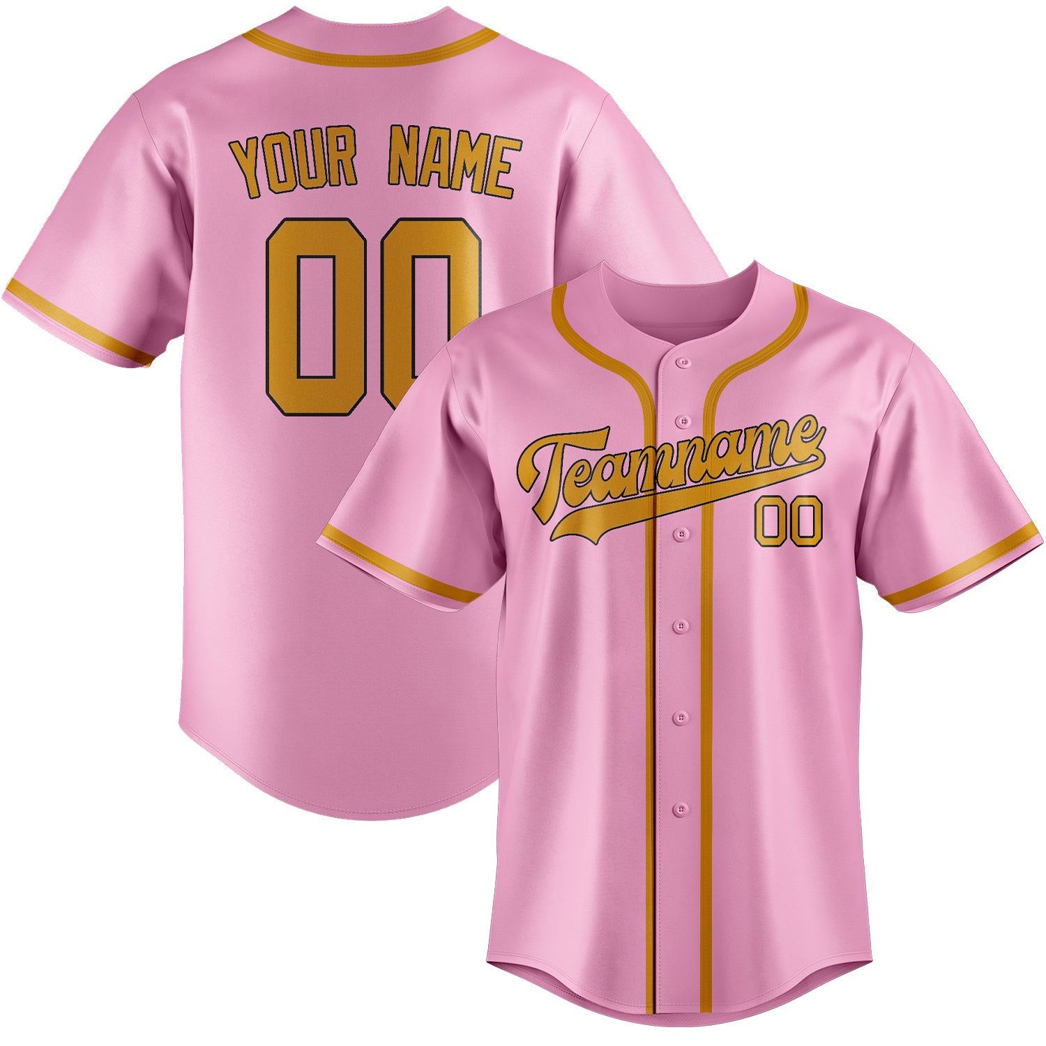 Custom Light Pink Yellow Baseball Jersey