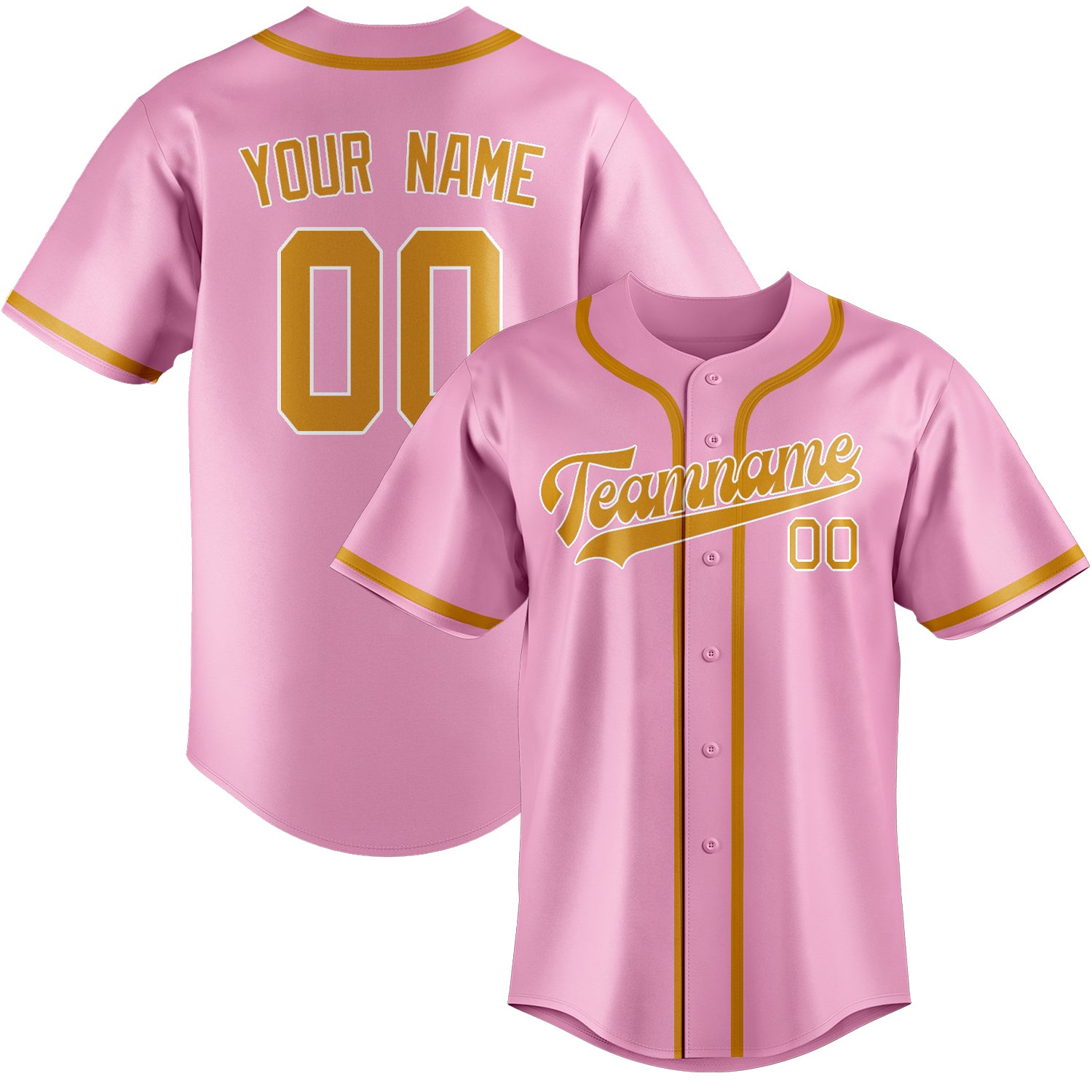 Custom Light Pink Yellow Baseball Jersey