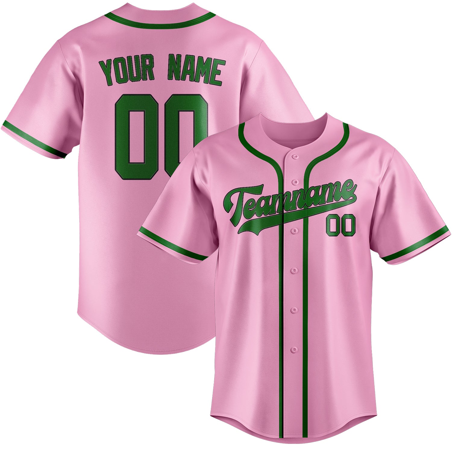 Custom Light Pink Emerald Green Baseball Jersey