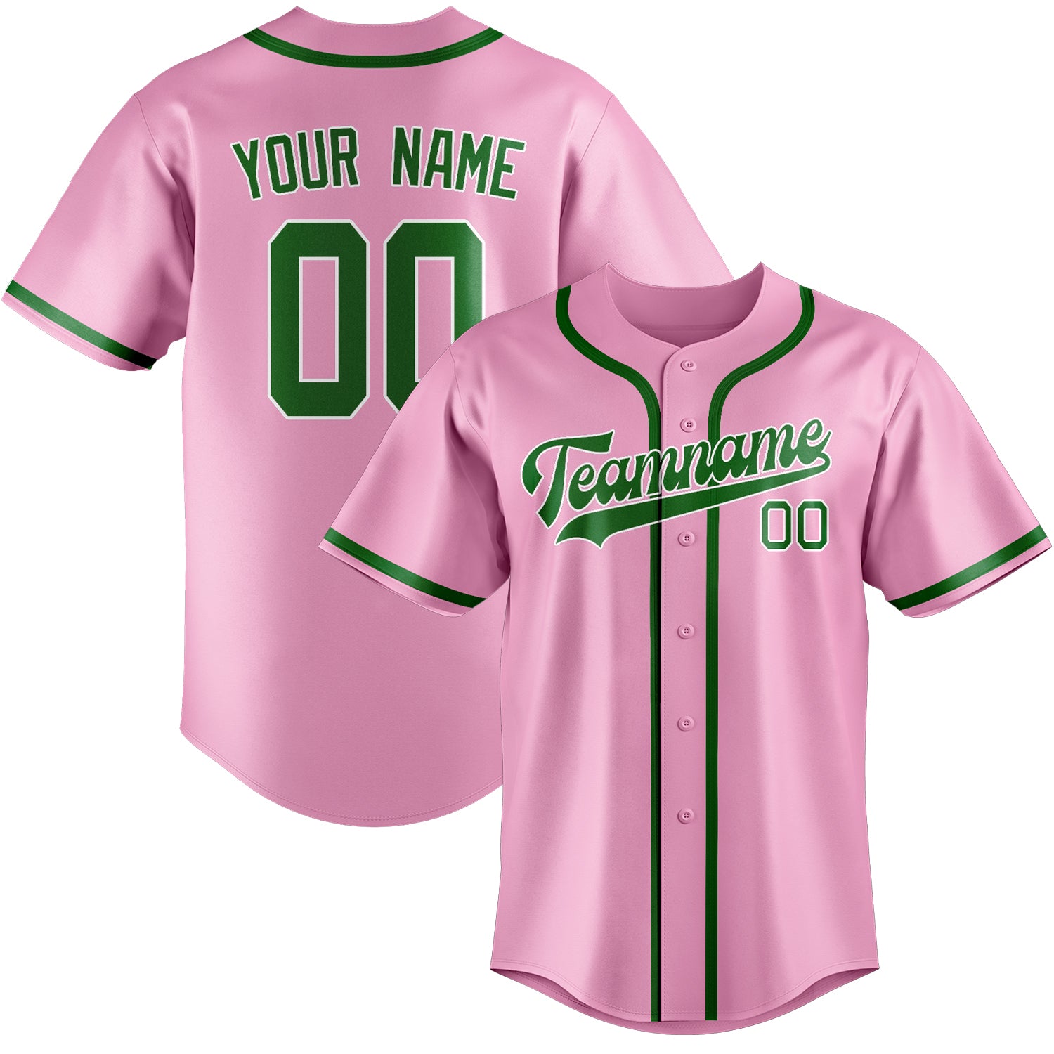 Custom Light Pink Emerald Green Baseball Jersey