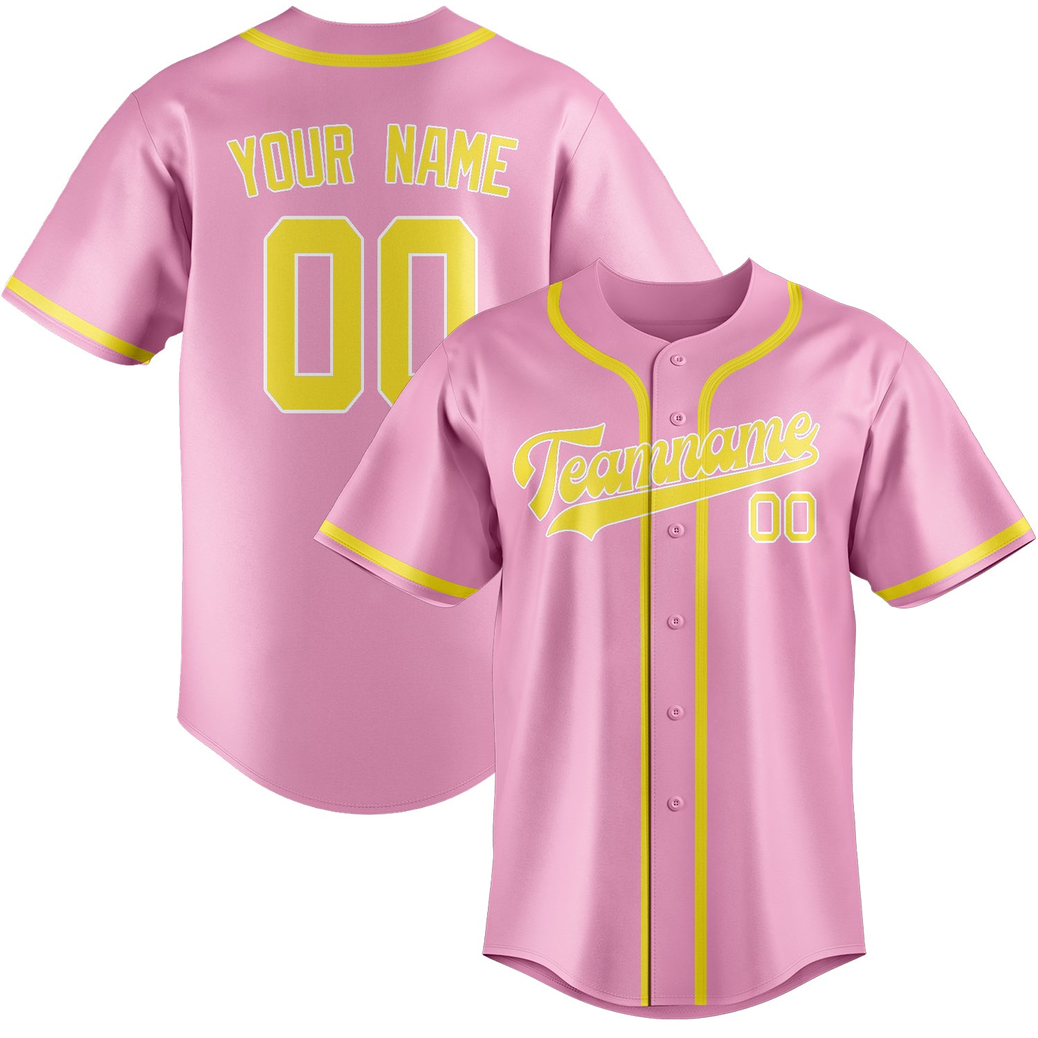 Custom Light Pink Light Yellow Baseball Jersey
