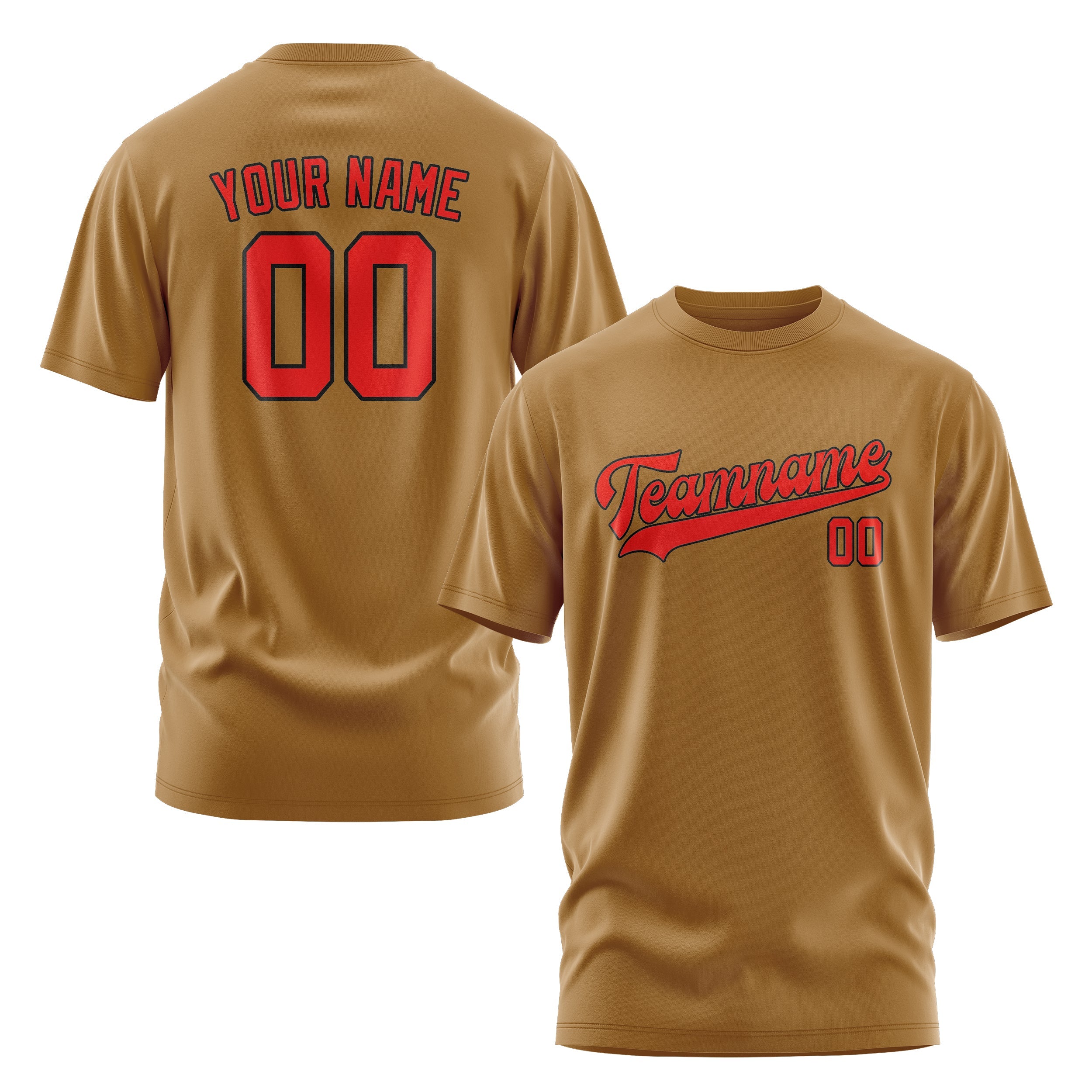 Custom Khaki Orange Red T-Shirt
