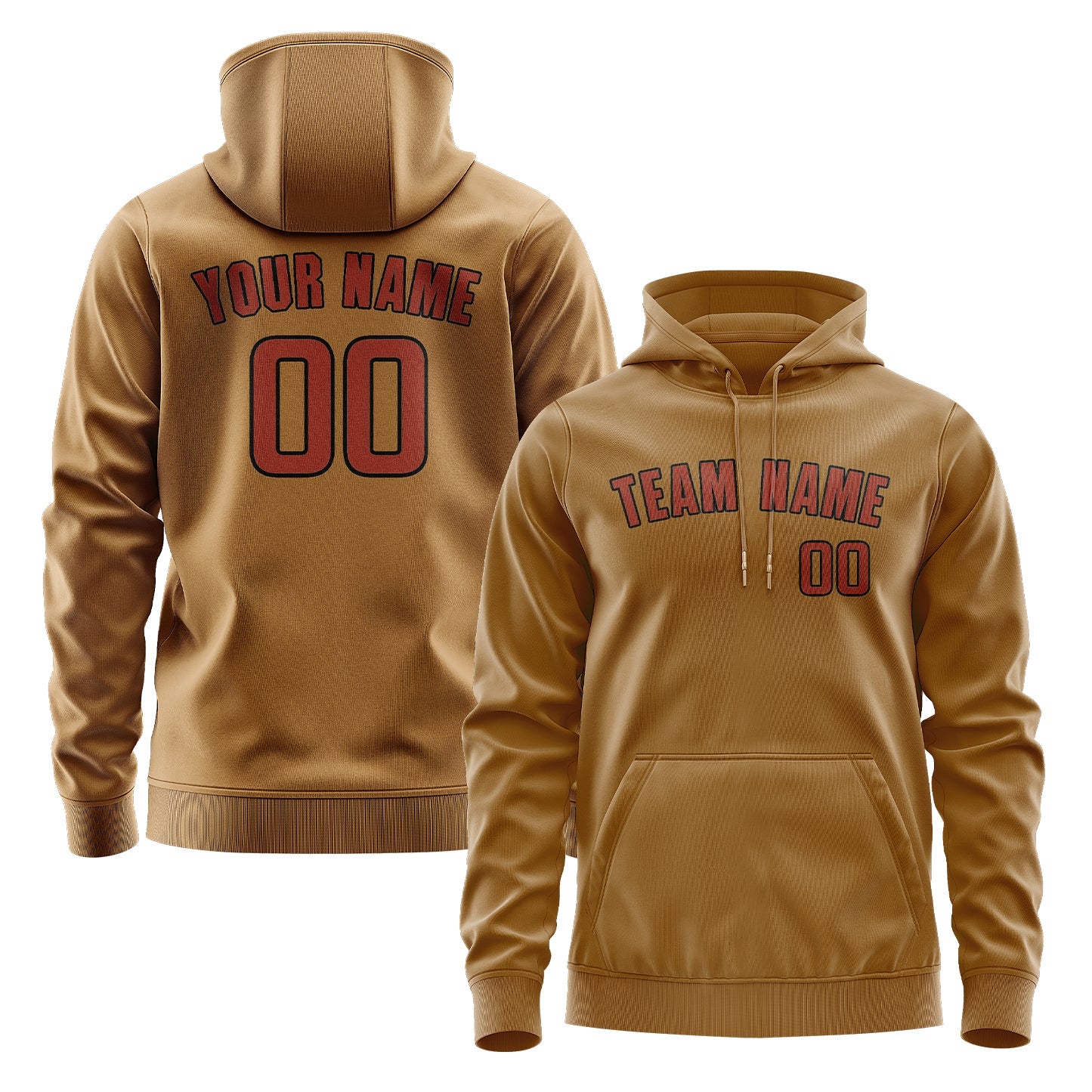 Custom Khaki Coral Red Hoodie