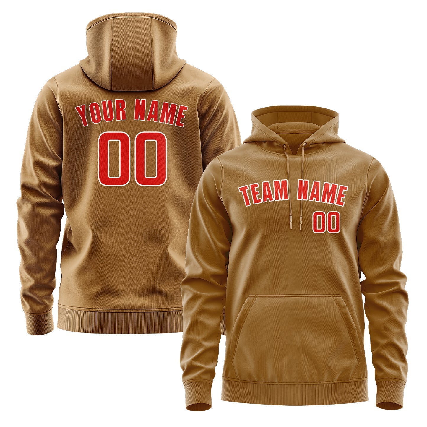 Custom Khaki Orange Red Hoodie