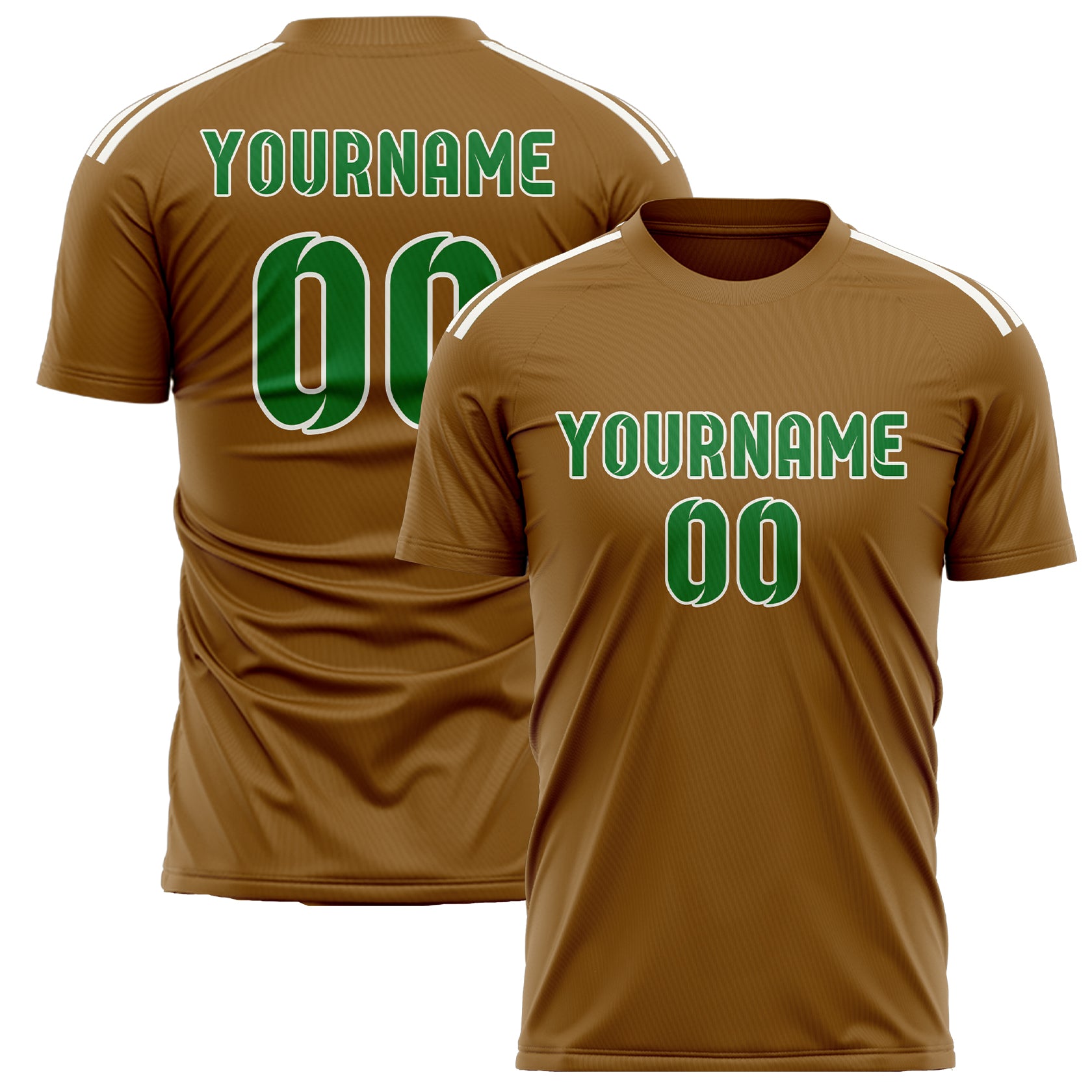 Custom Khaki Emerald Green Soccer Jersey