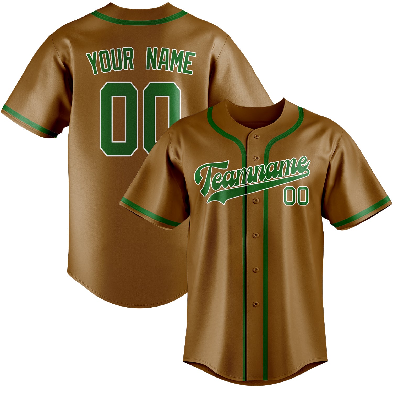 Custom Khaki Emerald Green Baseball Jersey