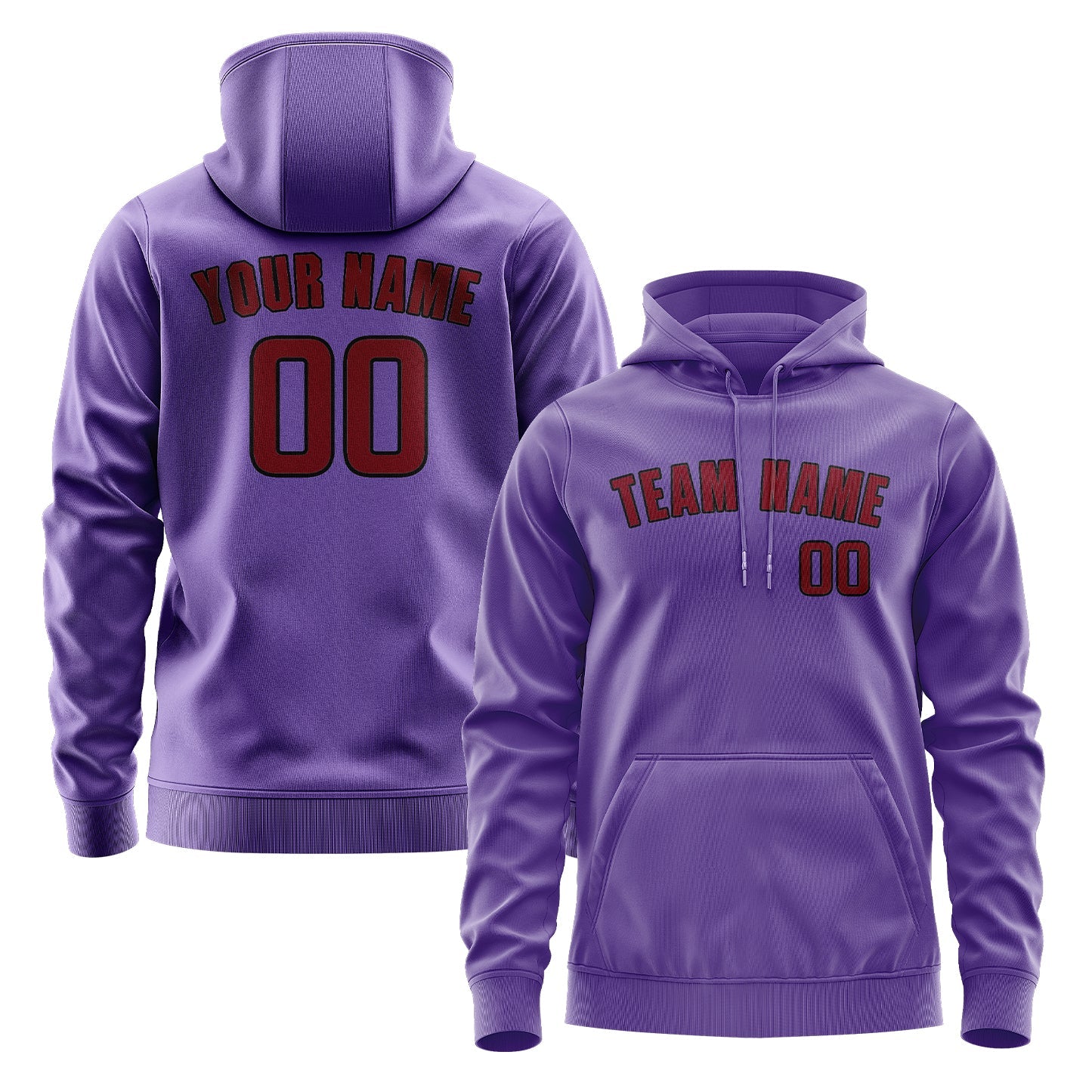 Custom Light Purple Crimson Red Hoodie
