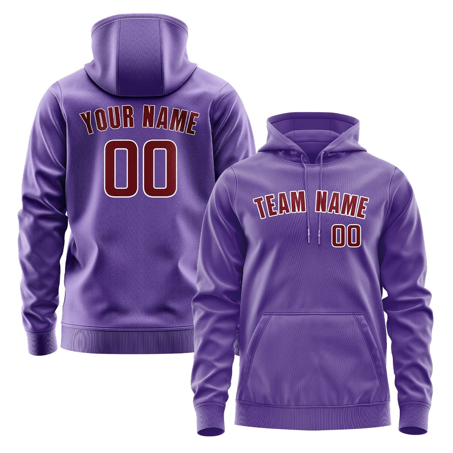Custom Light Purple Crimson Red Hoodie