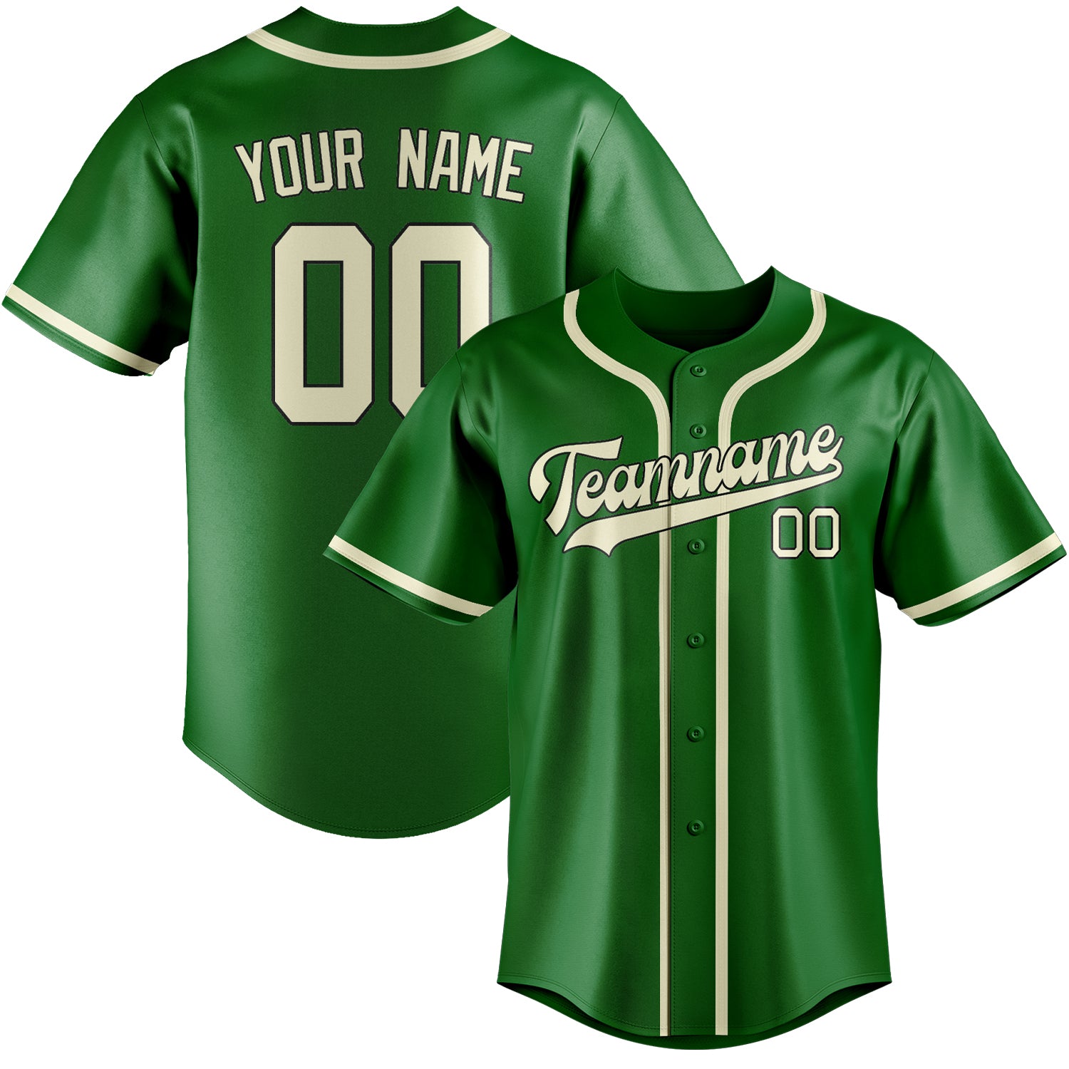 Custom Emerald Green Cream Baseball Jersey