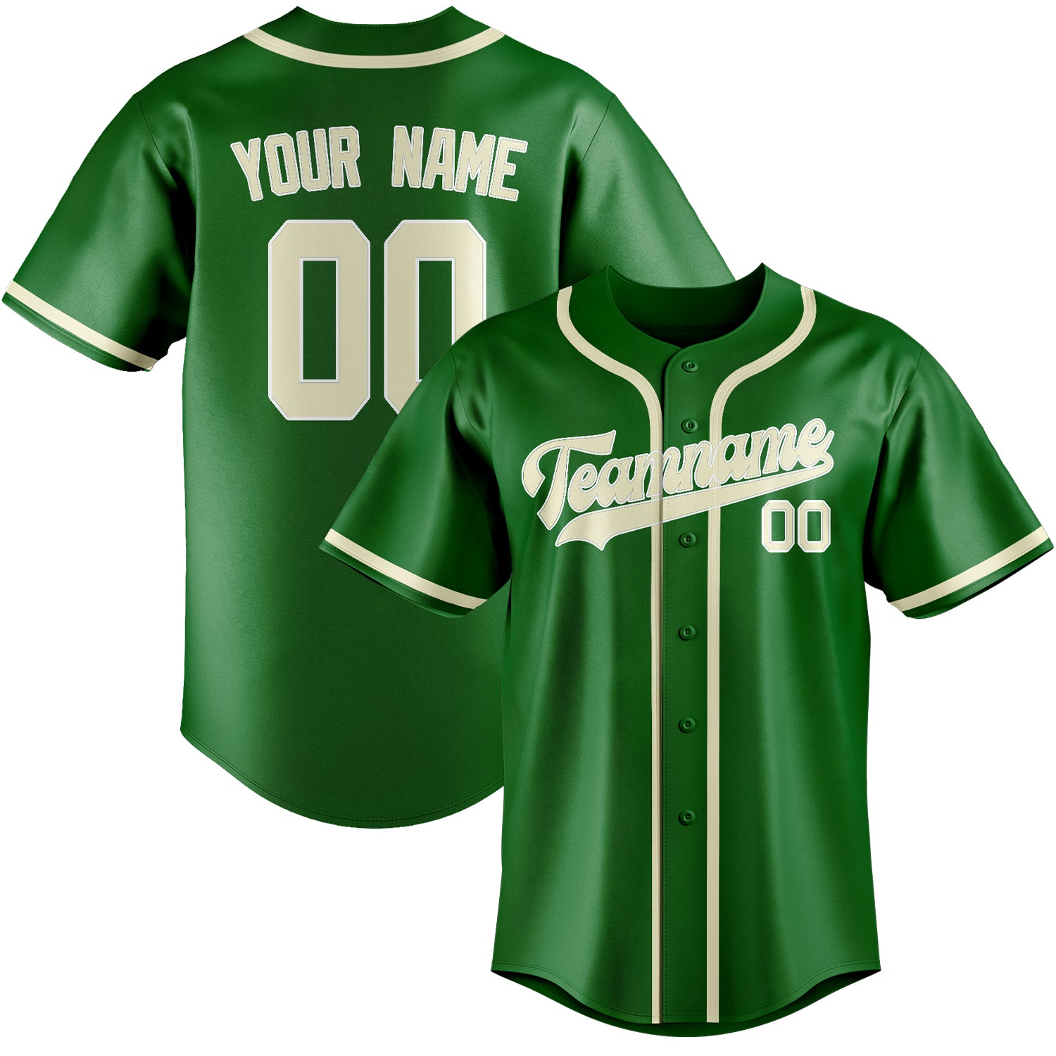 Custom Emerald Green Cream Baseball Jersey