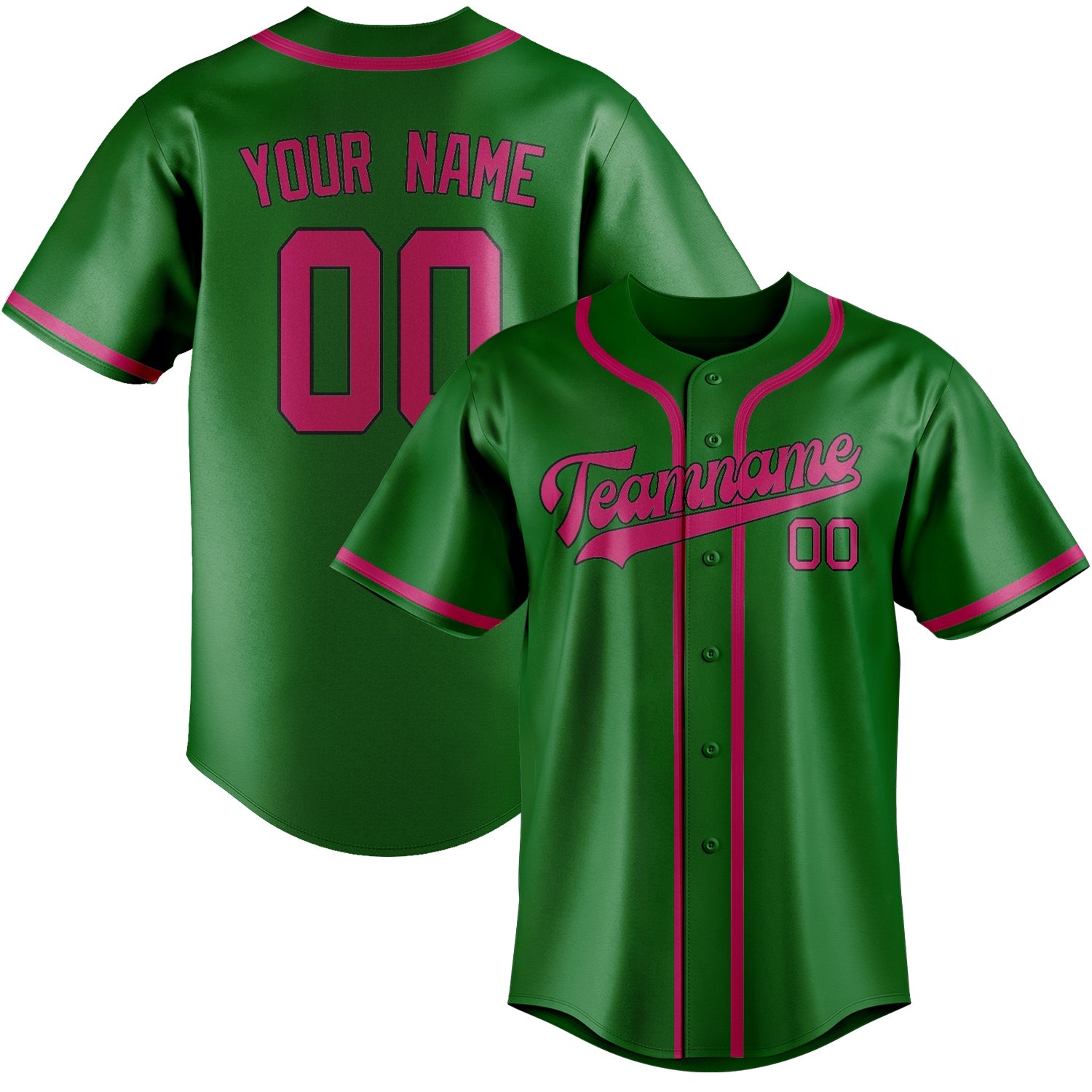 Custom Emerald Green Pink Baseball Jersey