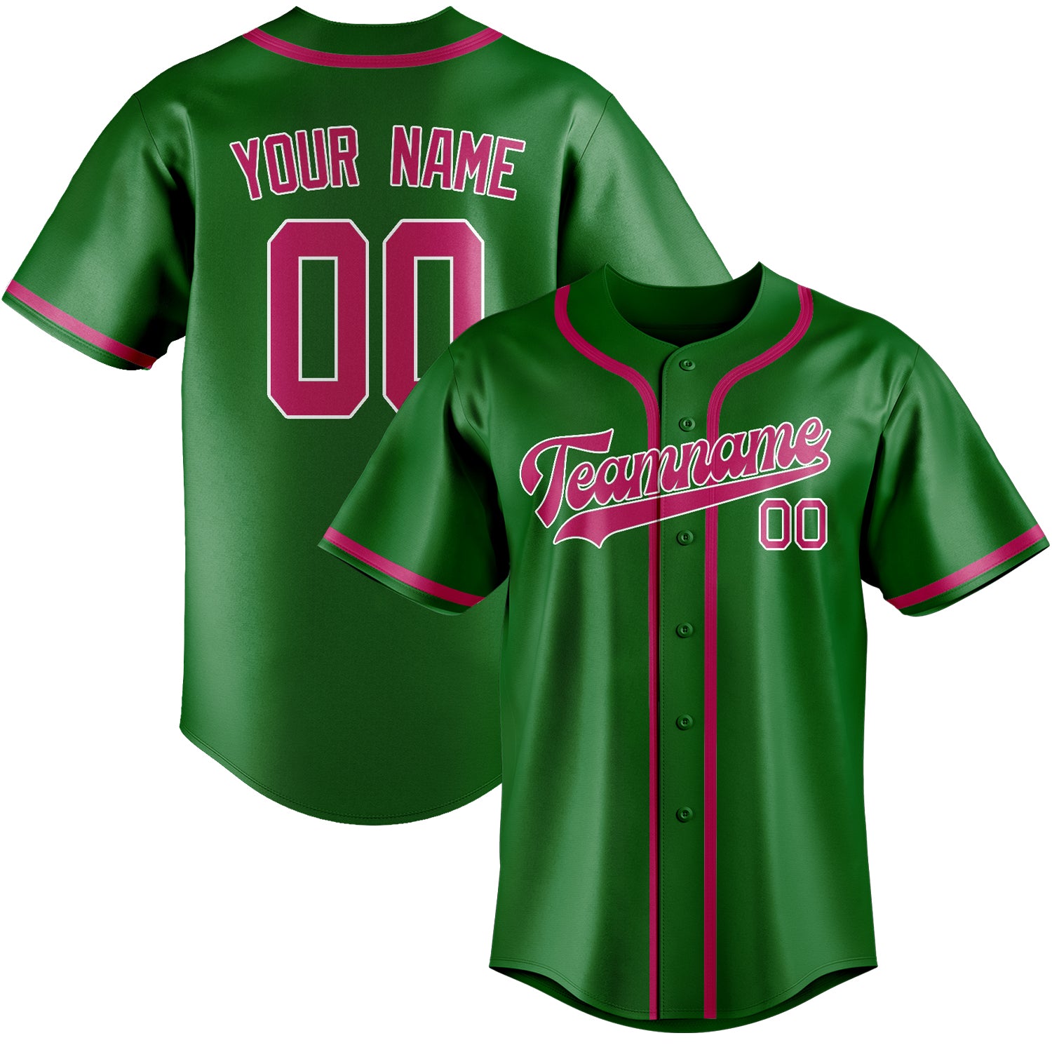 Custom Emerald Green Pink Baseball Jersey