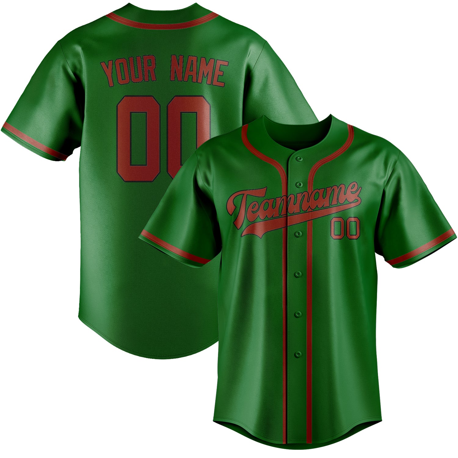 Custom Emerald Green Coral Red Baseball Jersey
