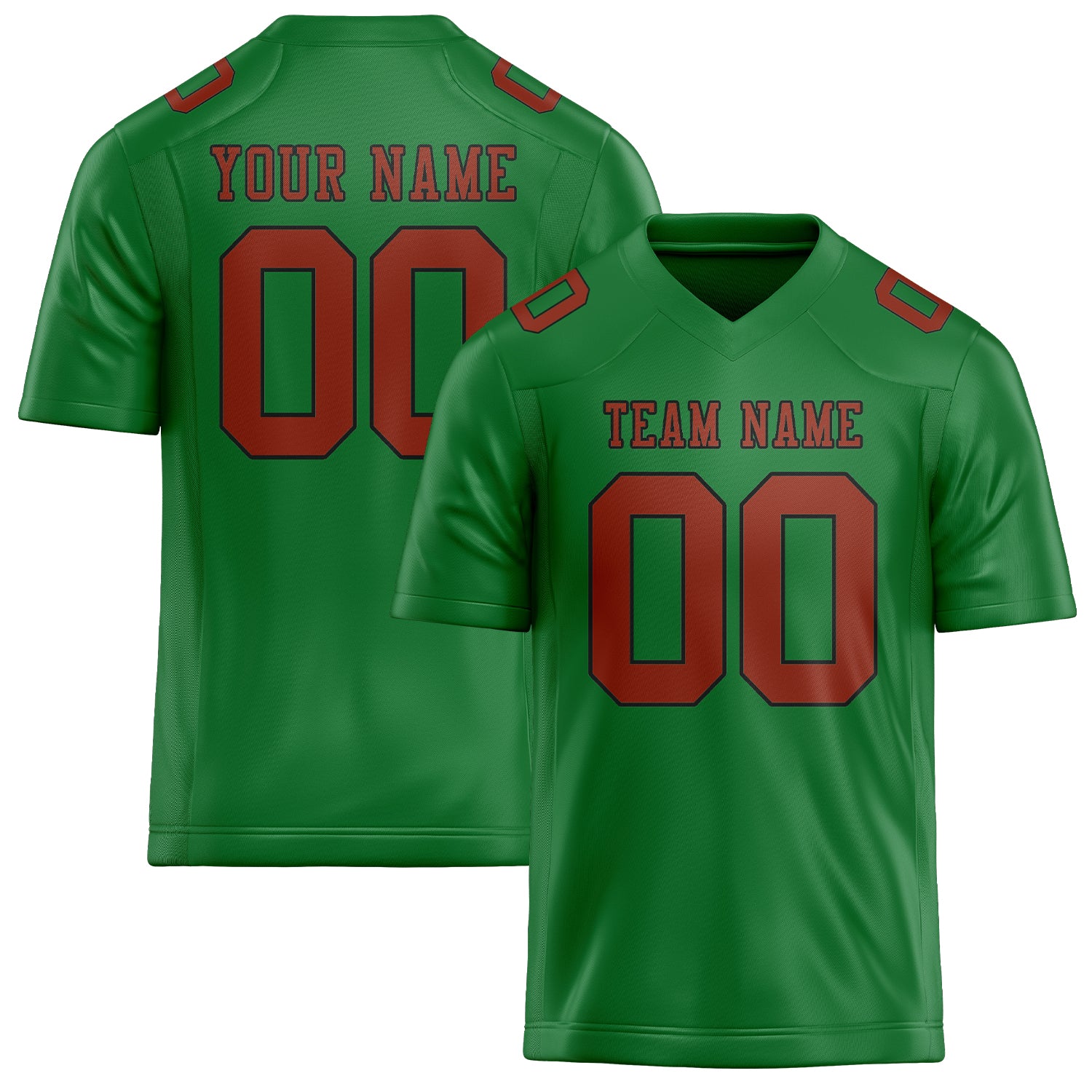 Custom Emerald Green Coral Red Football Jersey