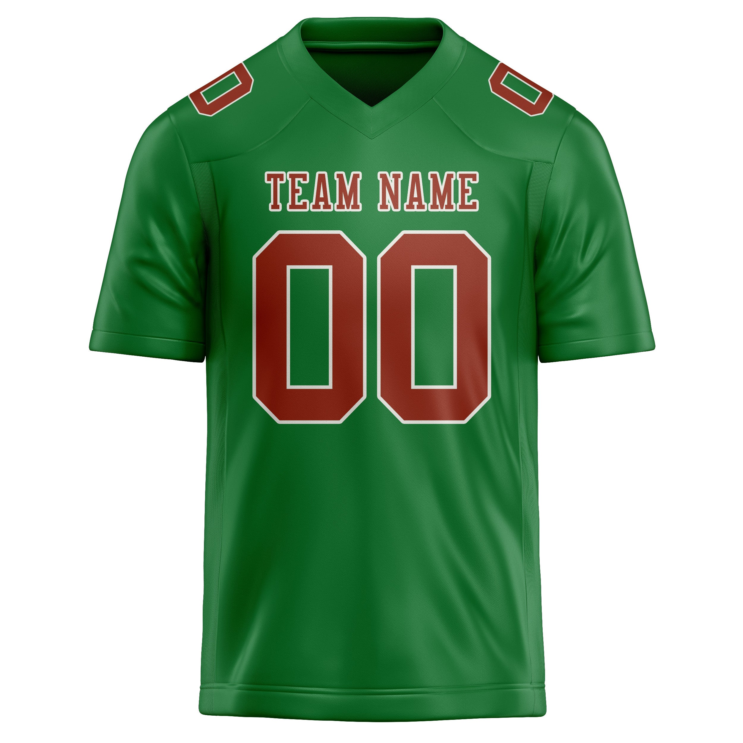 Custom Emerald Green Coral Red Football Jersey