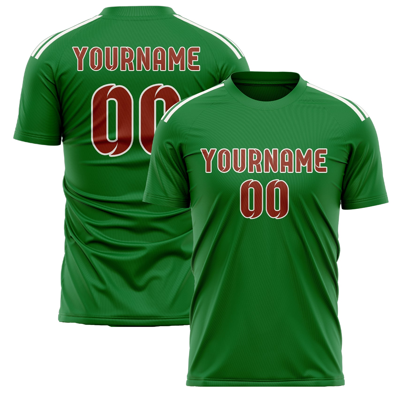 Custom Emerald Green Coral Red Soccer Jersey