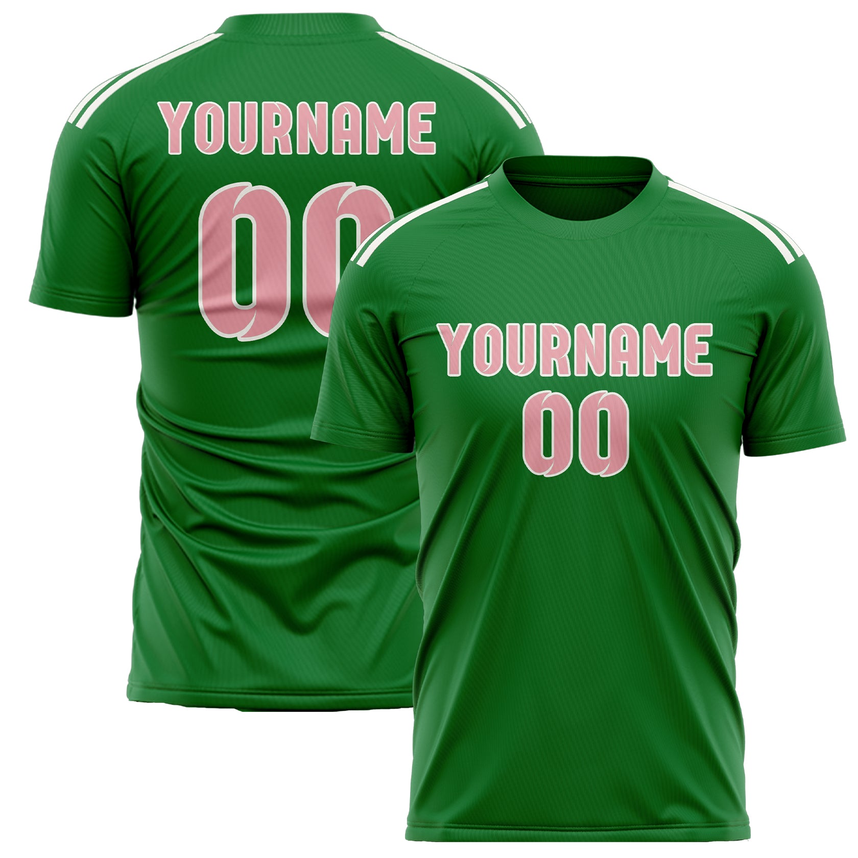 Custom Emerald Green Light Pink Soccer Jersey