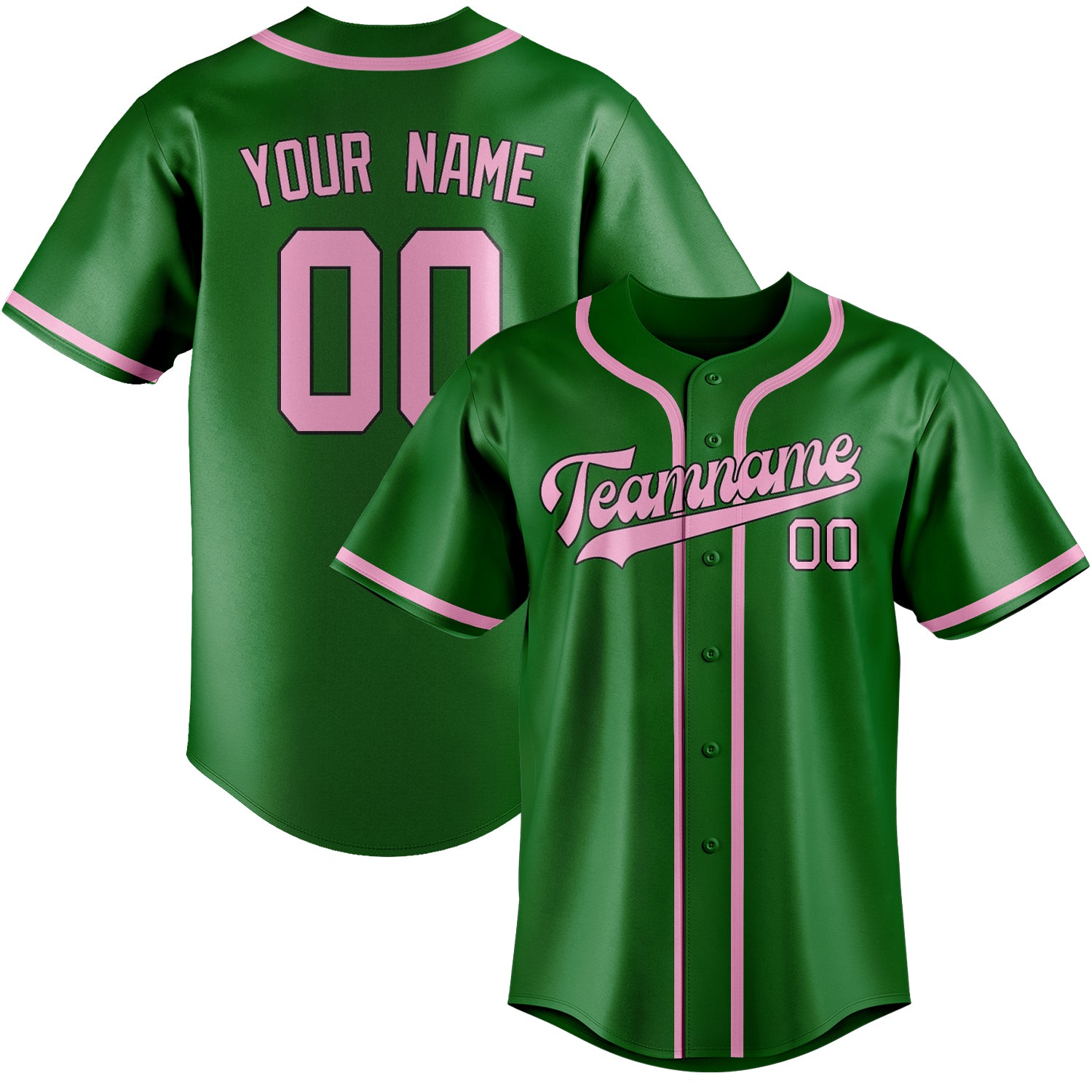 Custom Emerald Green Light Pink Baseball Jersey