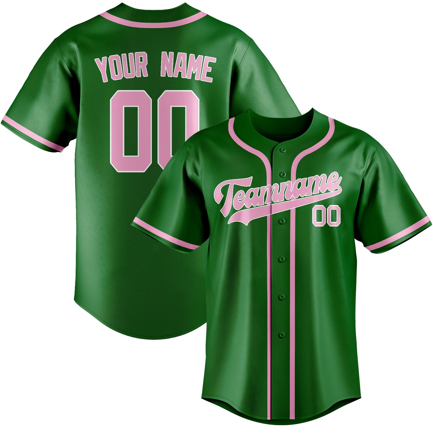 Custom Emerald Green Light Pink Baseball Jersey