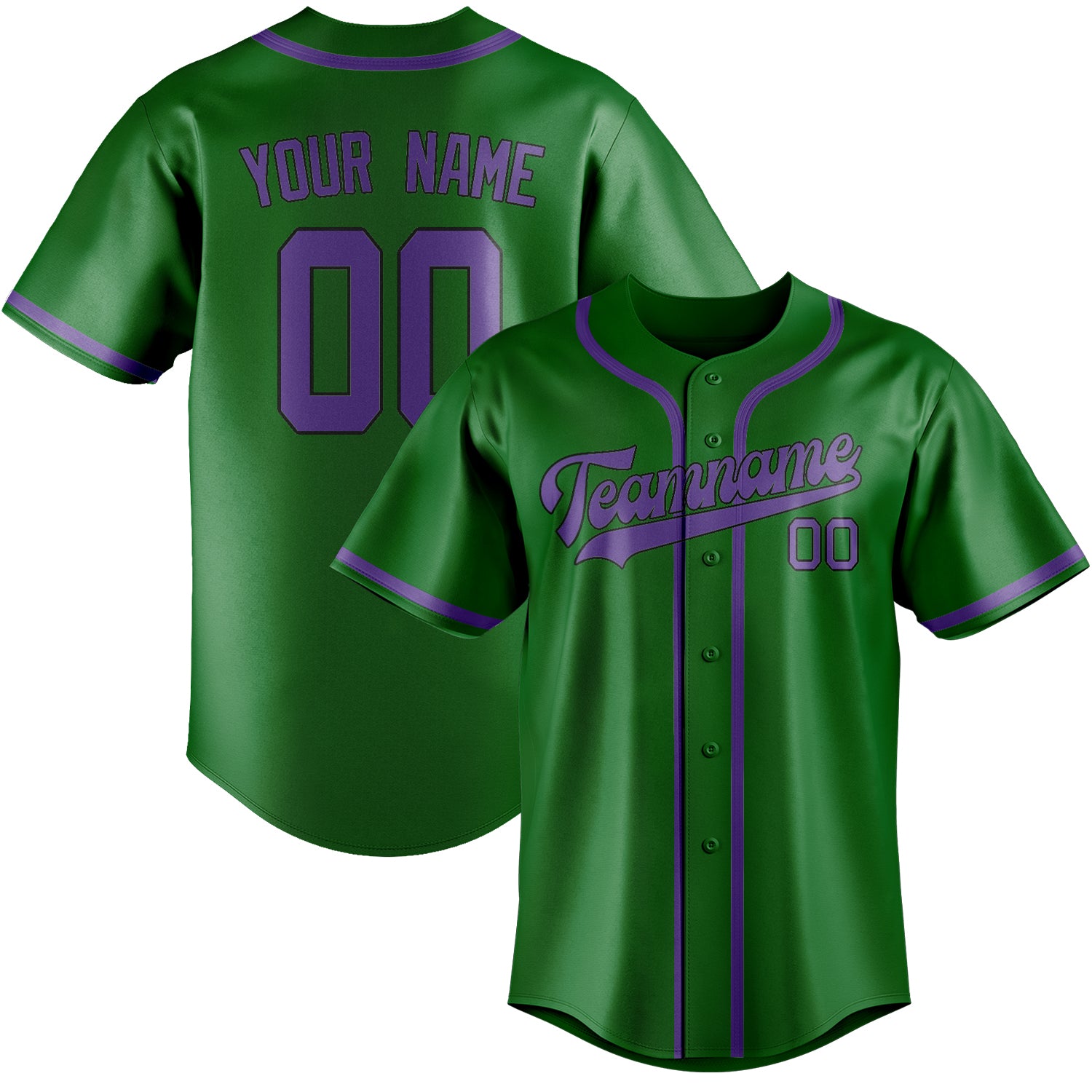Custom Emerald Green Light Purple Baseball Jersey