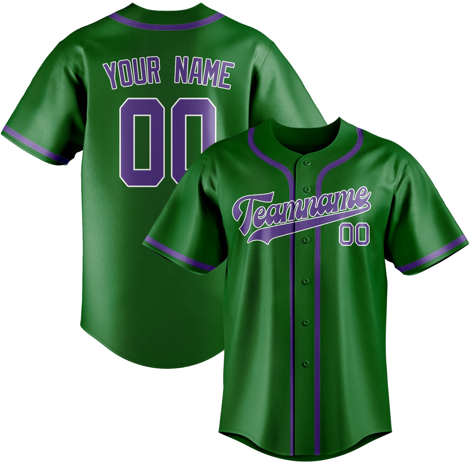 Custom Emerald Green Light Purple Baseball Jersey