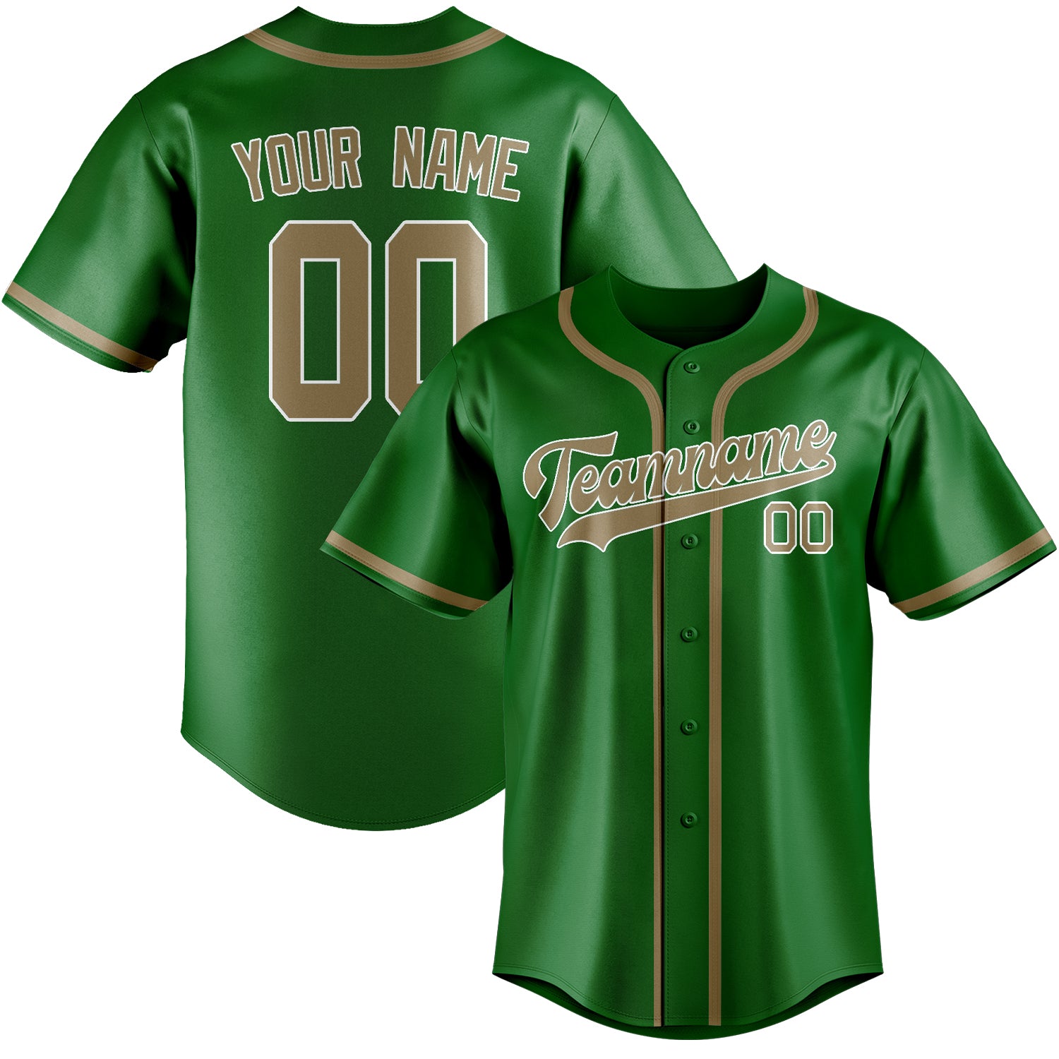 Custom Emerald Green Light Khaki Baseball Jersey