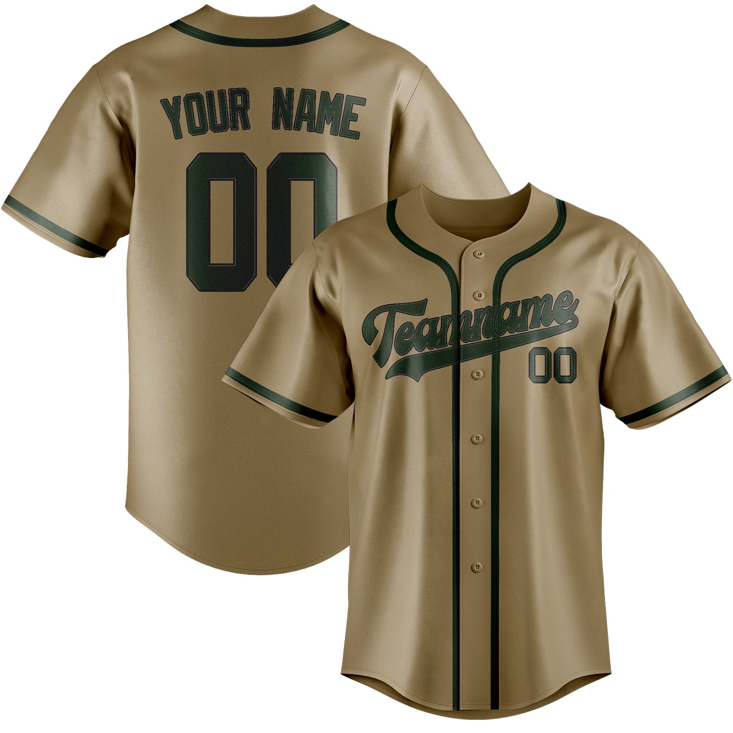 Custom Light Khaki Dark Green Baseball Jersey