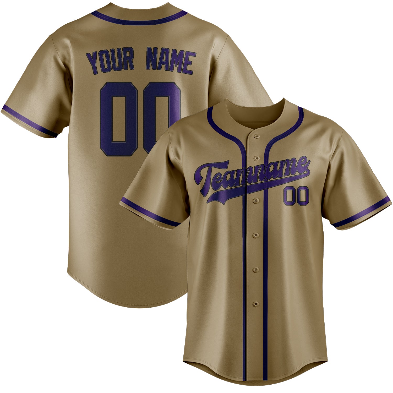 Custom Light Khaki Purple Baseball Jersey