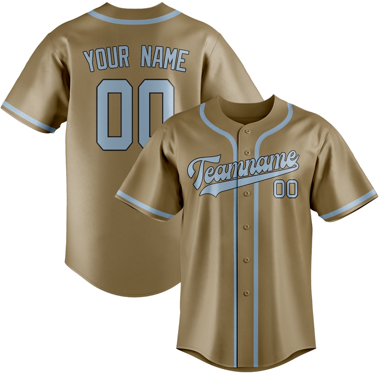 Custom Light Khaki Light Blue Baseball Jersey