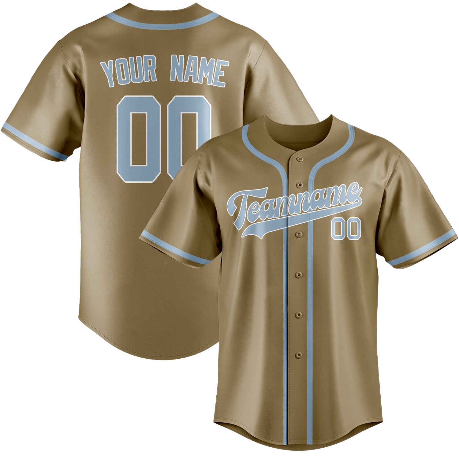 Custom Light Khaki Light Blue Baseball Jersey