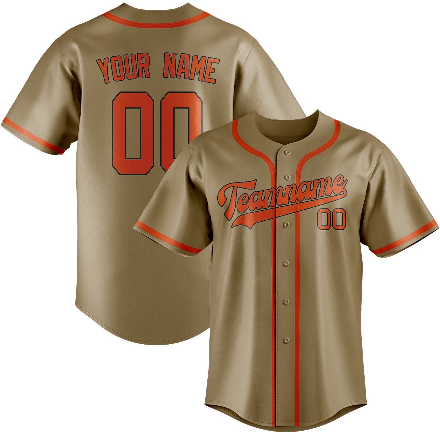 Custom Light Khaki Orange Red Baseball Jersey
