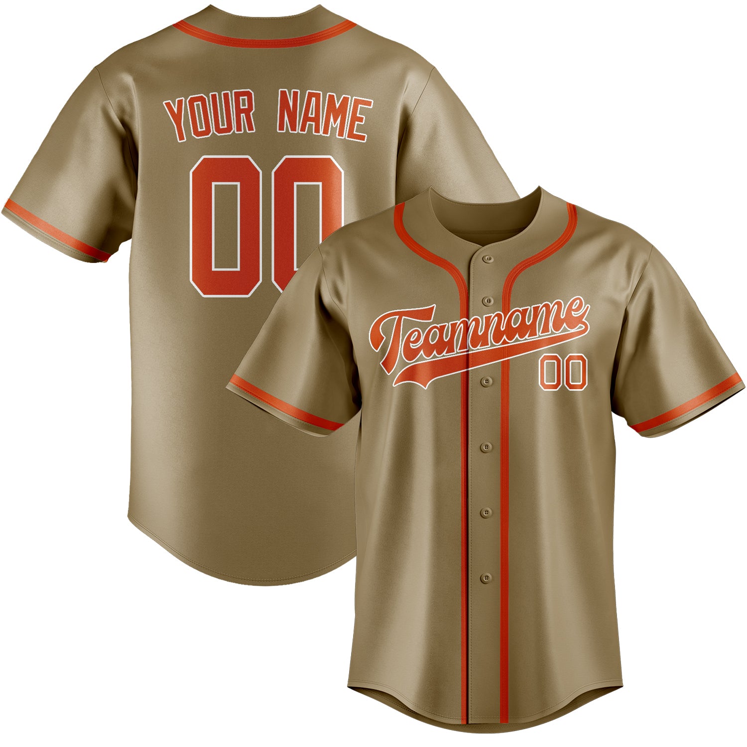 Custom Light Khaki Orange Red Baseball Jersey