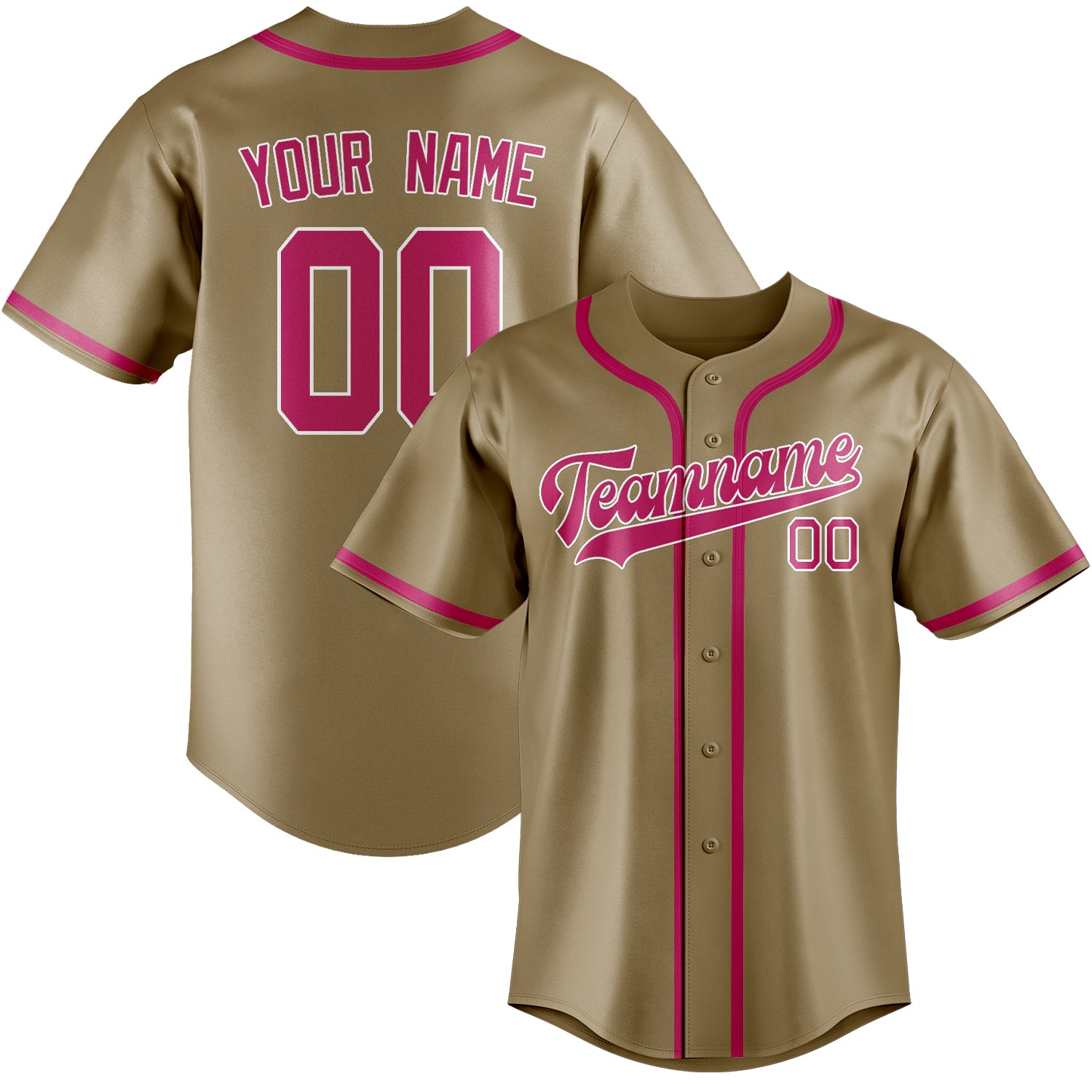 Custom Light Khaki Pink Baseball Jersey